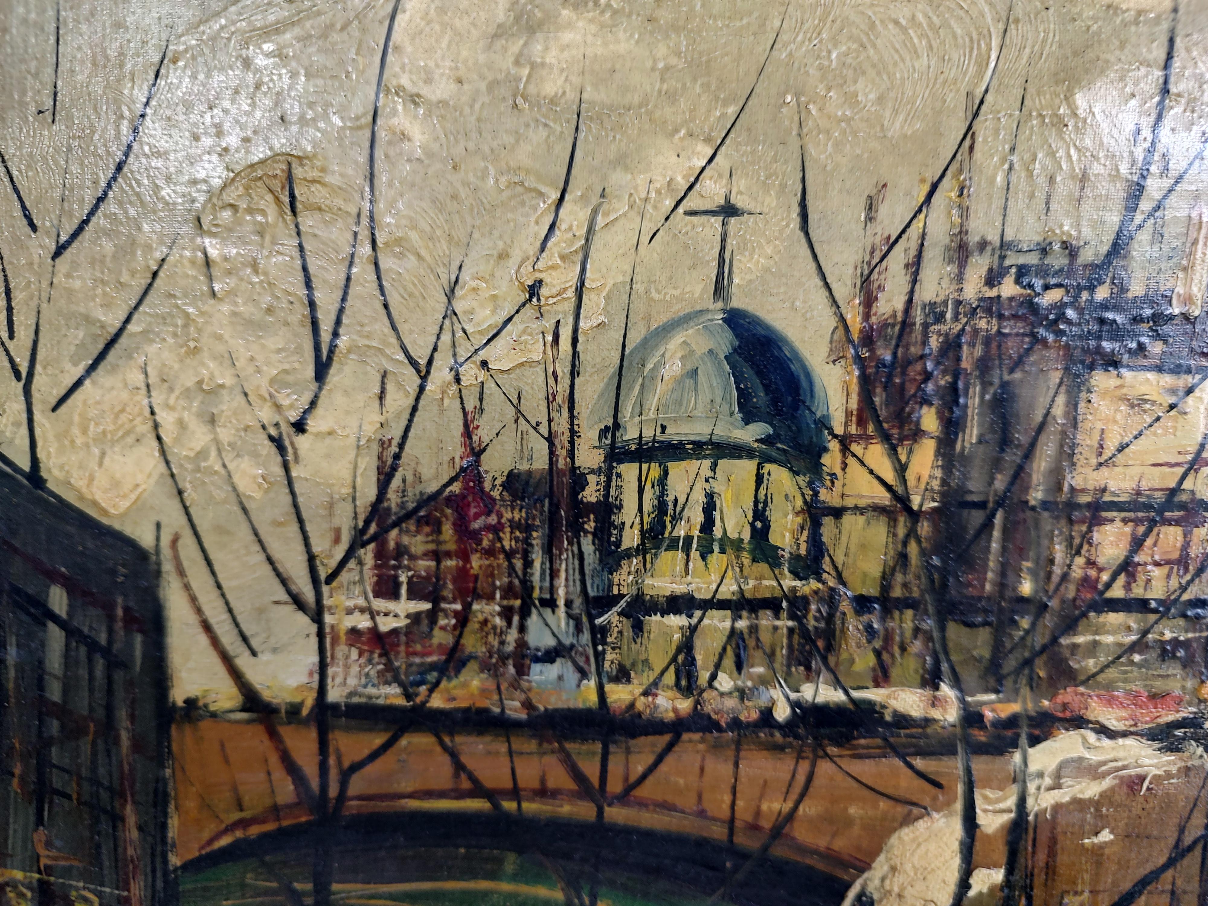 Mid-20th Century Mid-Century Modern Oil on Canvas of the Rhone & Vatican by Rocco For Sale