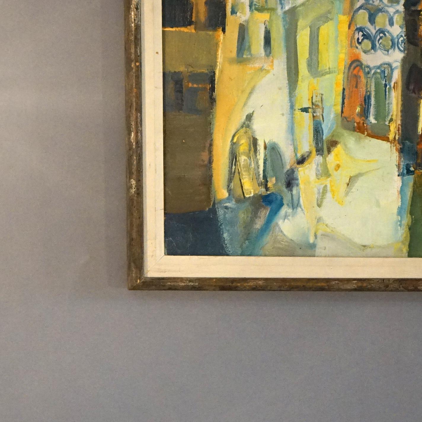 Peint à la main Huile sur toile Nuit vénitienne par D. A. Modernes Milieu du XXe siècle en vente