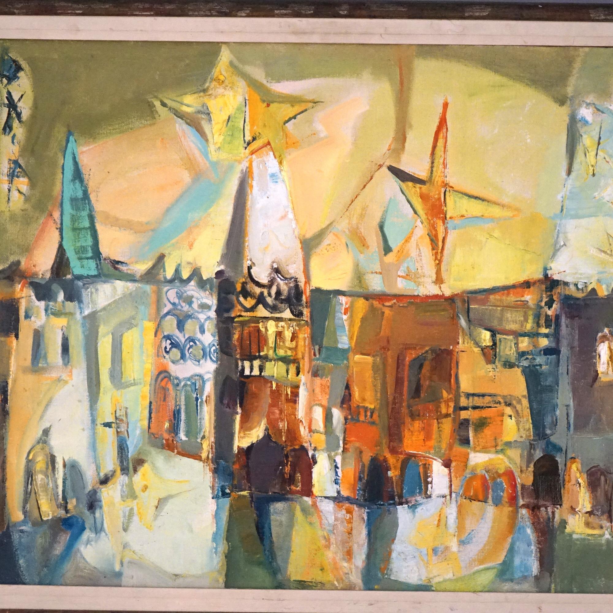 Mid Century Modern Oil On Canvas “Venitian Night” By D. Hoyt Mid 20thC For Sale 1