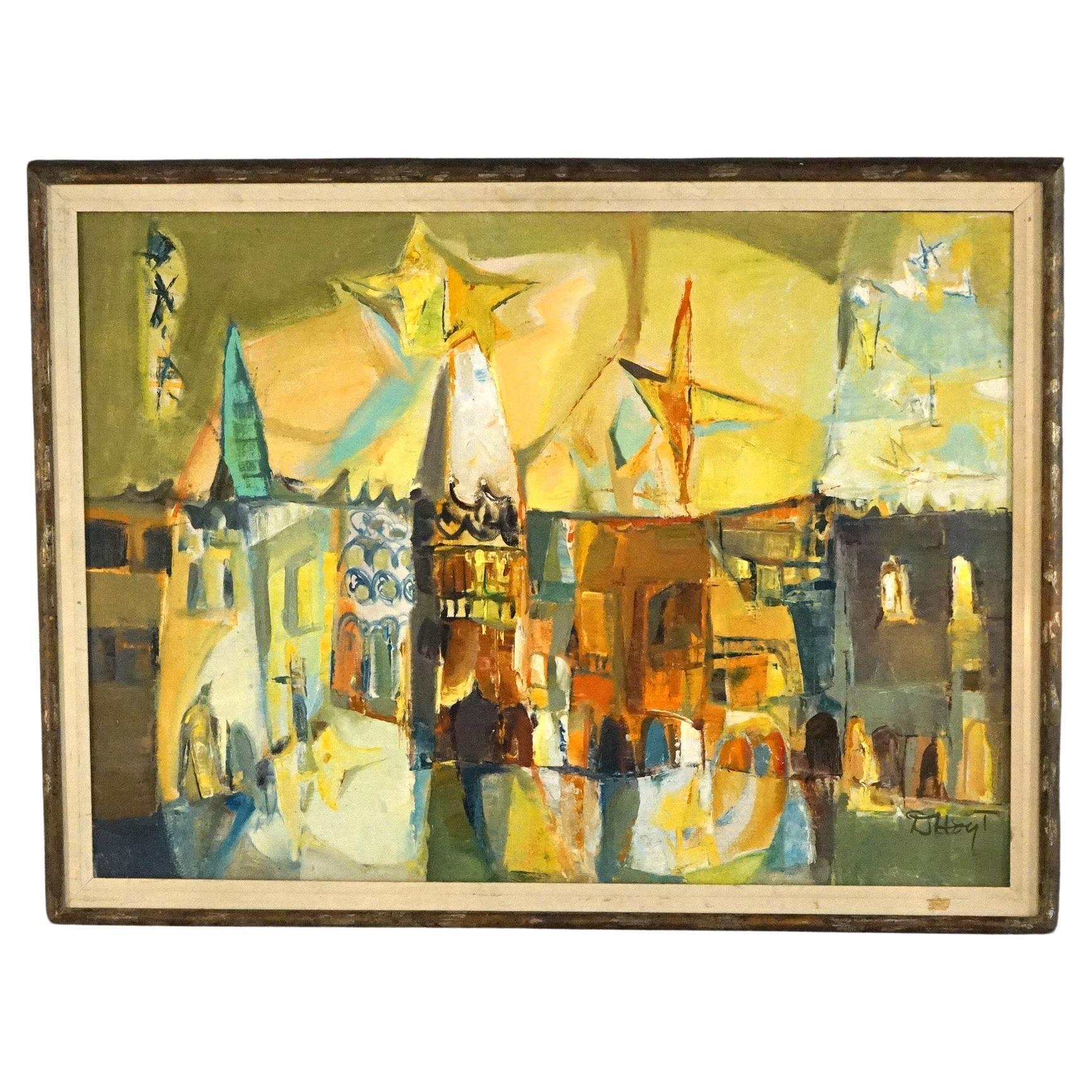 Mid Century Modern Oil On Canvas “Venitian Night” By D. Hoyt Mid 20thC For Sale