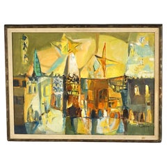 Mid Century Modern Oil On Canvas “Venitian Night” By D. Hoyt Mid 20thC