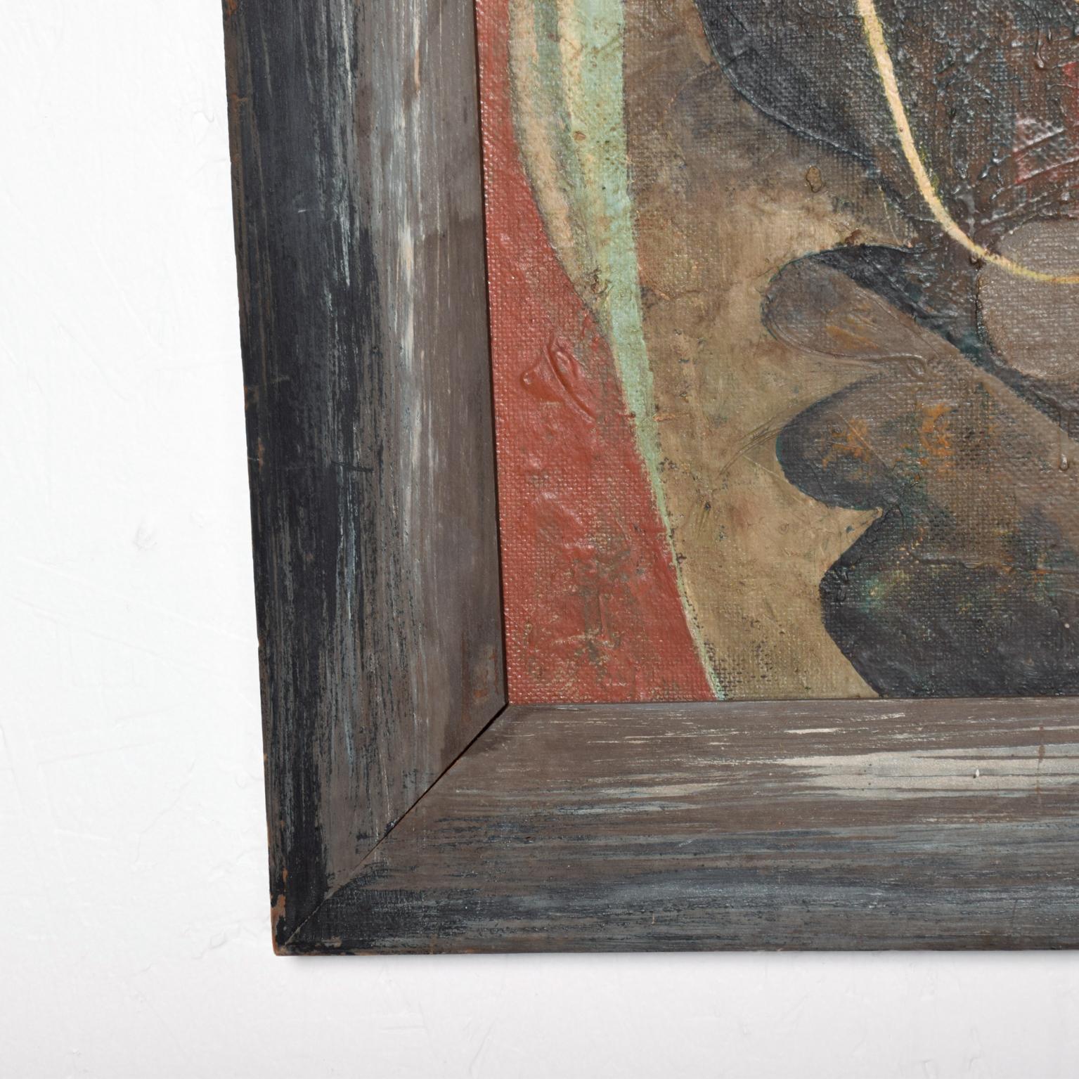 American Mid-Century Modern Oil on Masonite, Abstract Painting Signed Worthington