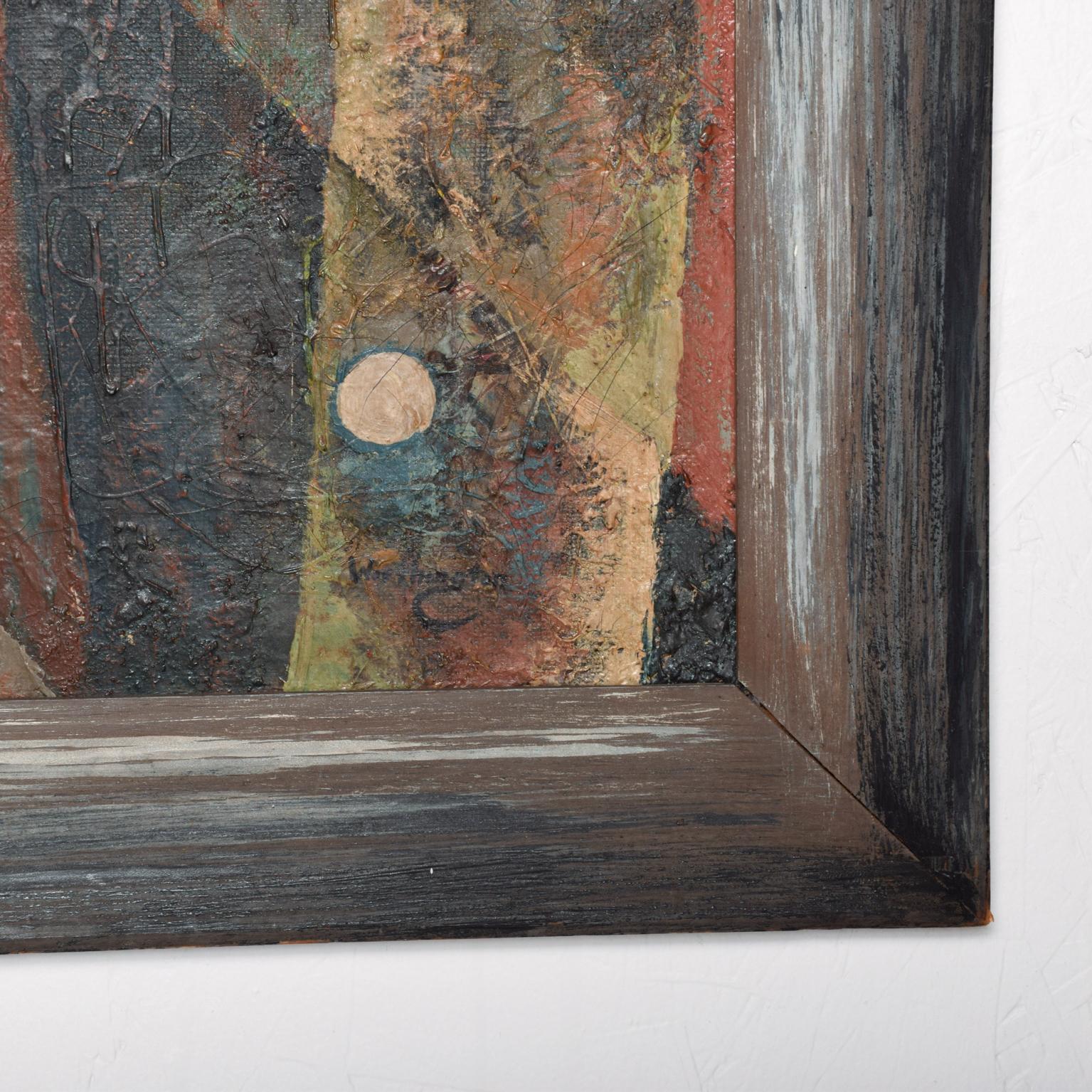 Wood Mid-Century Modern Oil on Masonite, Abstract Painting Signed Worthington