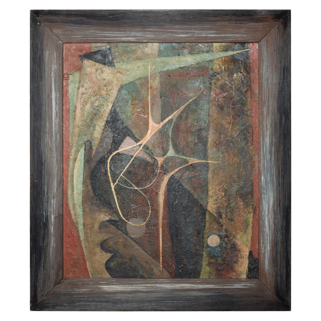 Mid-Century Modern Oil on Masonite, Abstract Painting Signed Worthington