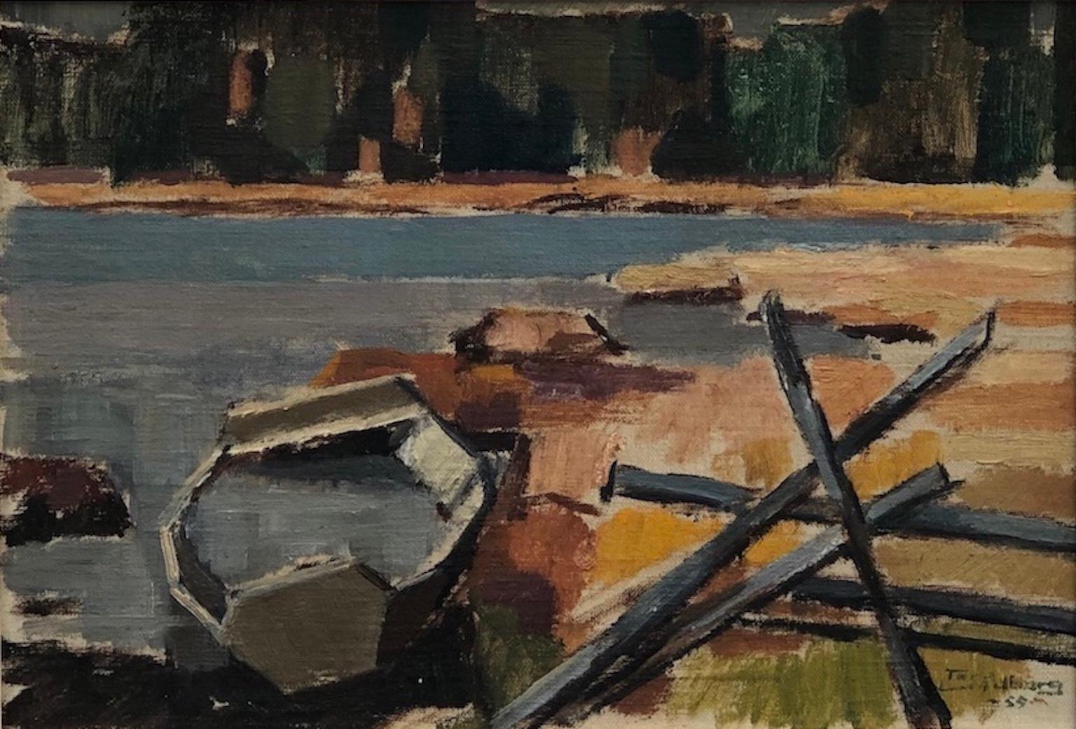 Hand-Painted Mid-Century Modern Oil Painting by Tore Lundborg, Swedish, 1955