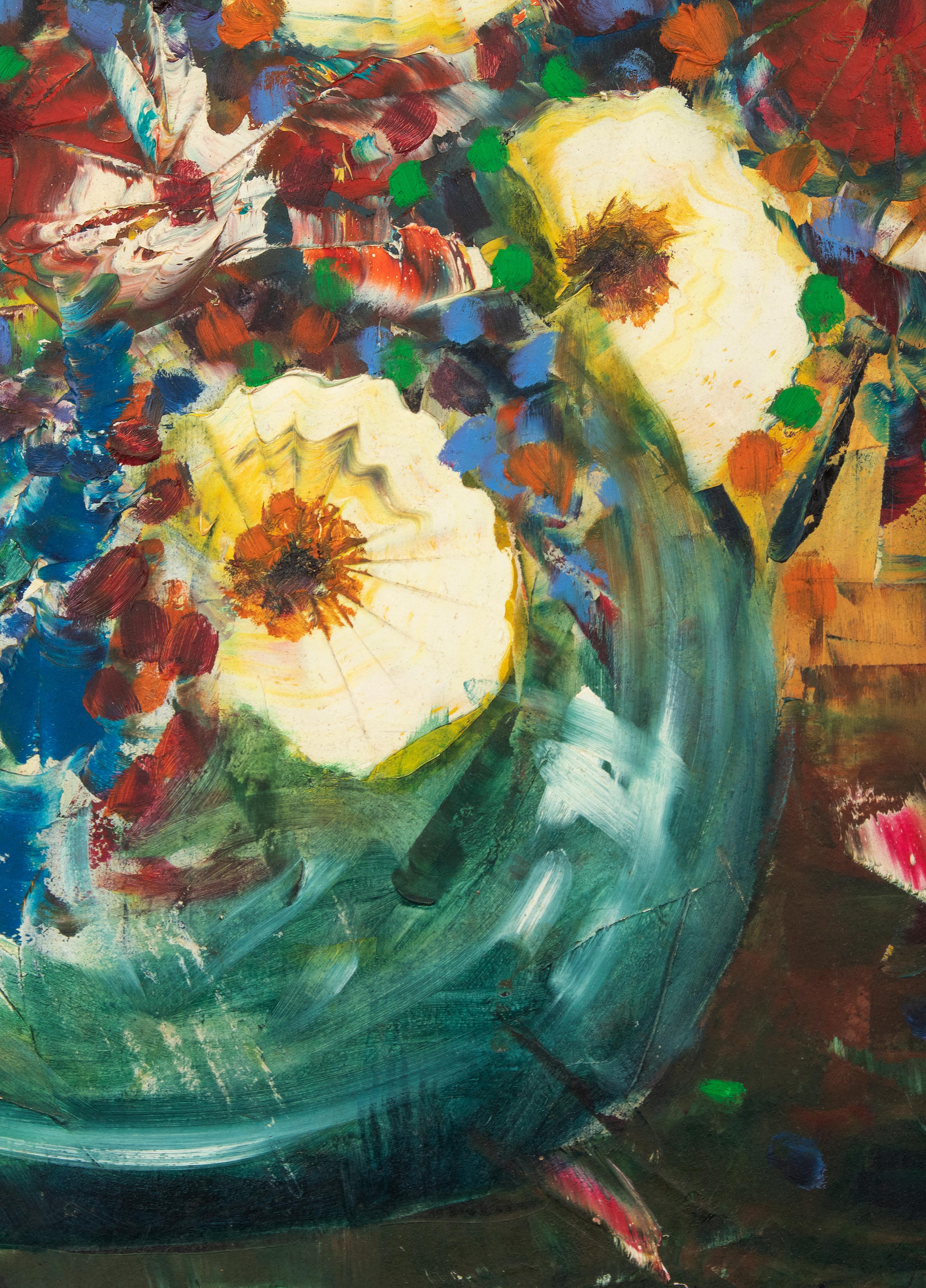 Peint à la main Peinture à l'huile moderne du milieu du siècle - Nature morte de fleurs signée J.C. Pierre en vente