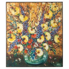Peinture à l'huile moderne du milieu du siècle - Nature morte de fleurs signée J.C. Pierre