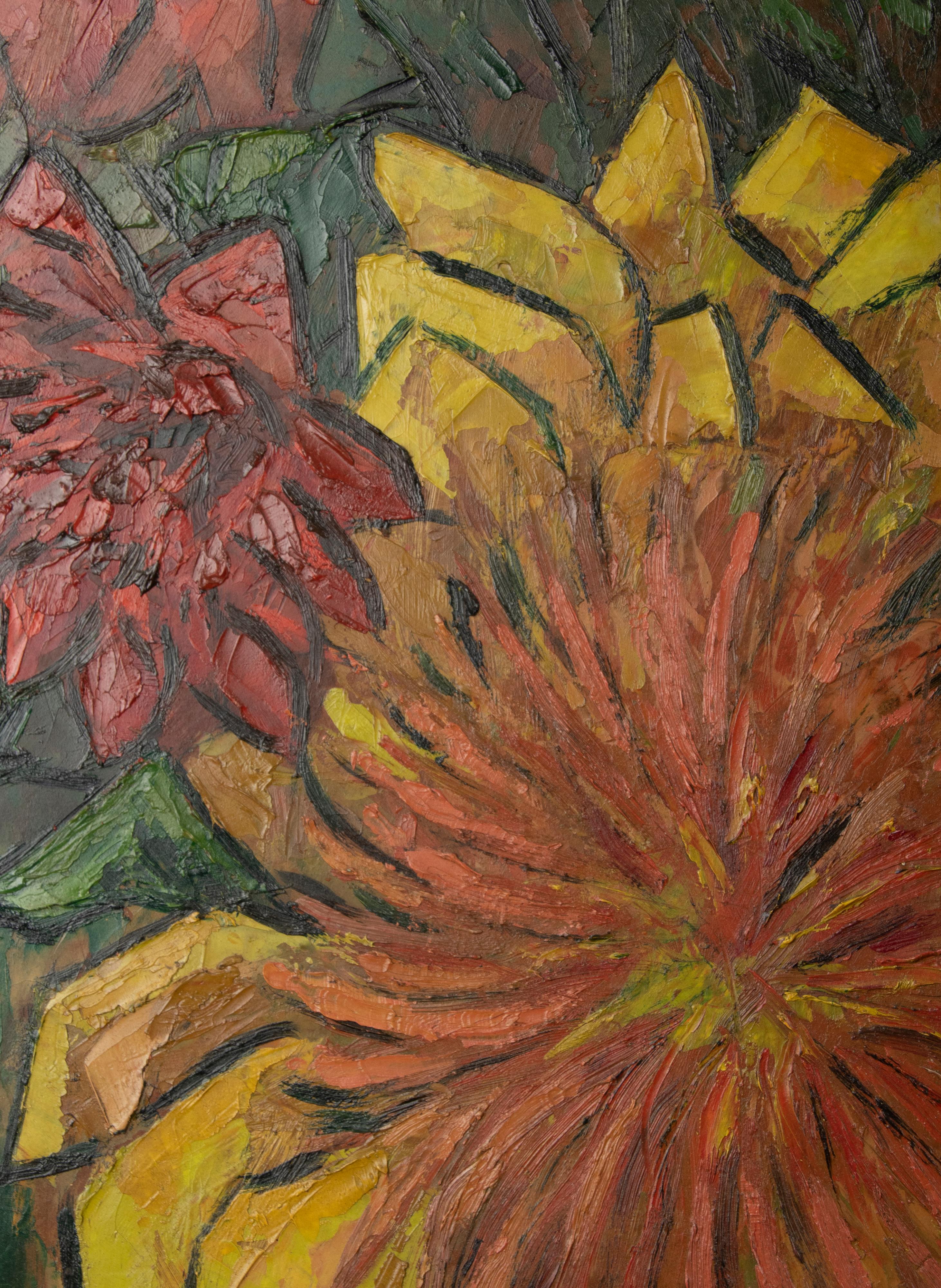 Mid Century Modern Oil Painting Flower Still Life signed Timmermans 2