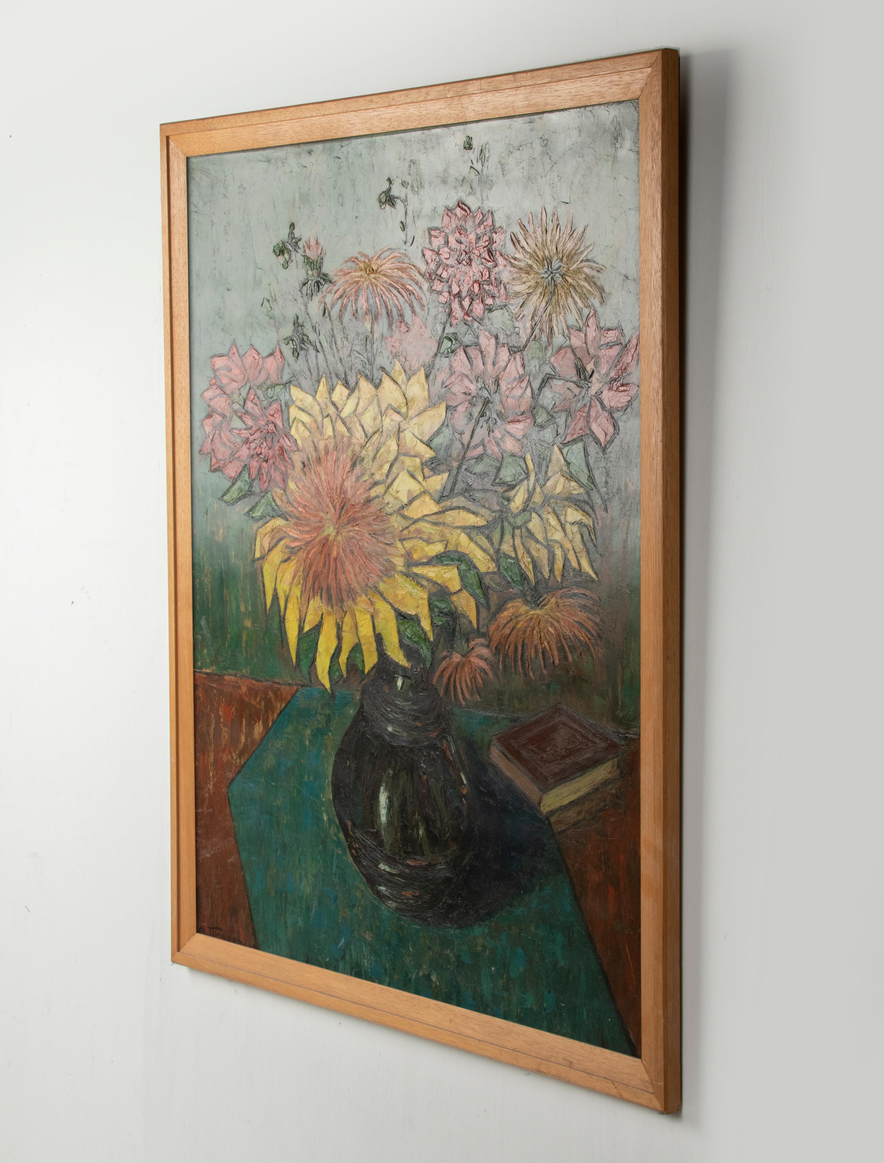 Mid Century Modern Oil Painting Flower Still Life signed Timmermans 3