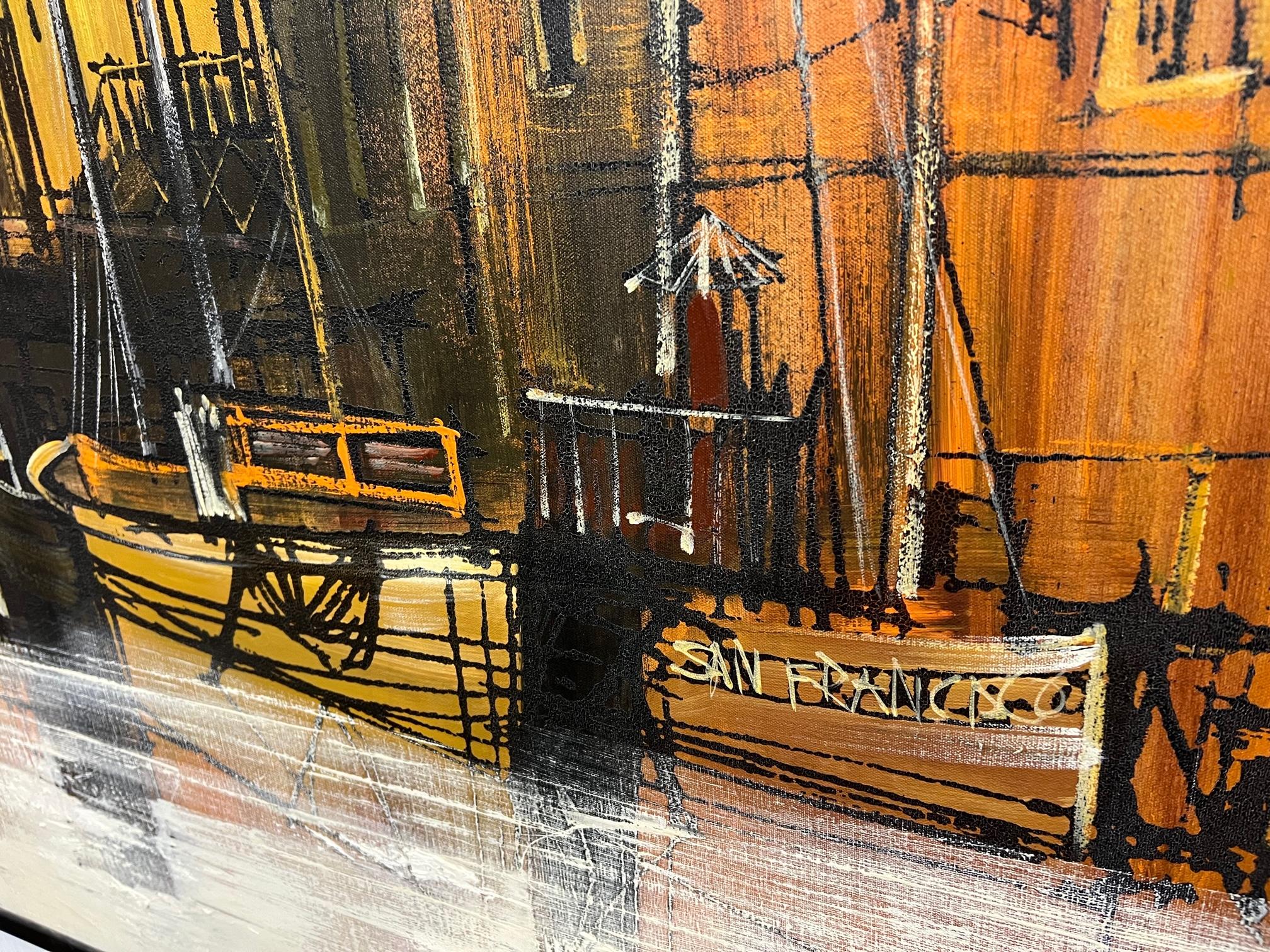 20th Century Mid-Century Modern Oil Painting Lee Reynolds San Francisco Fisherman's Wharf