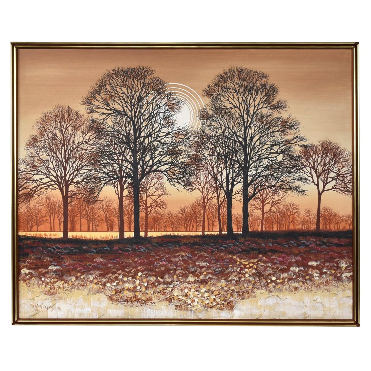 Mid-Century Modern Oil Painting of Tree Grove, USA, 1980s