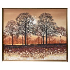 Mid-Century Modern Oil Painting of Tree Grove, USA, 1980s