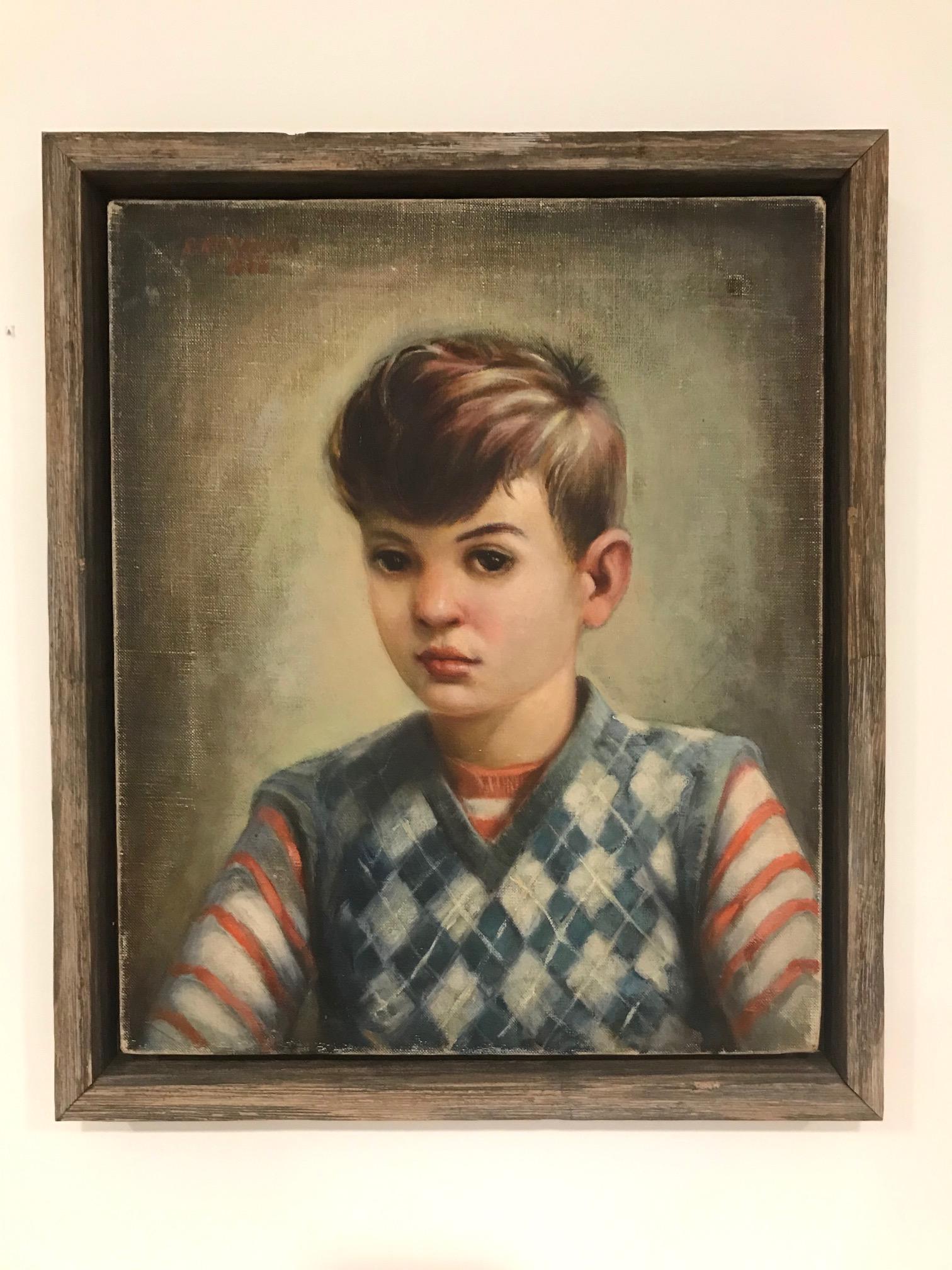 Mid-Century Modern Oil Painting, Portrait of Boy by Robert Rukavina, circa 1948 For Sale 1