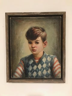 Mid-Century Modern Oil Painting, Portrait of Boy by Robert Rukavina, circa 1948