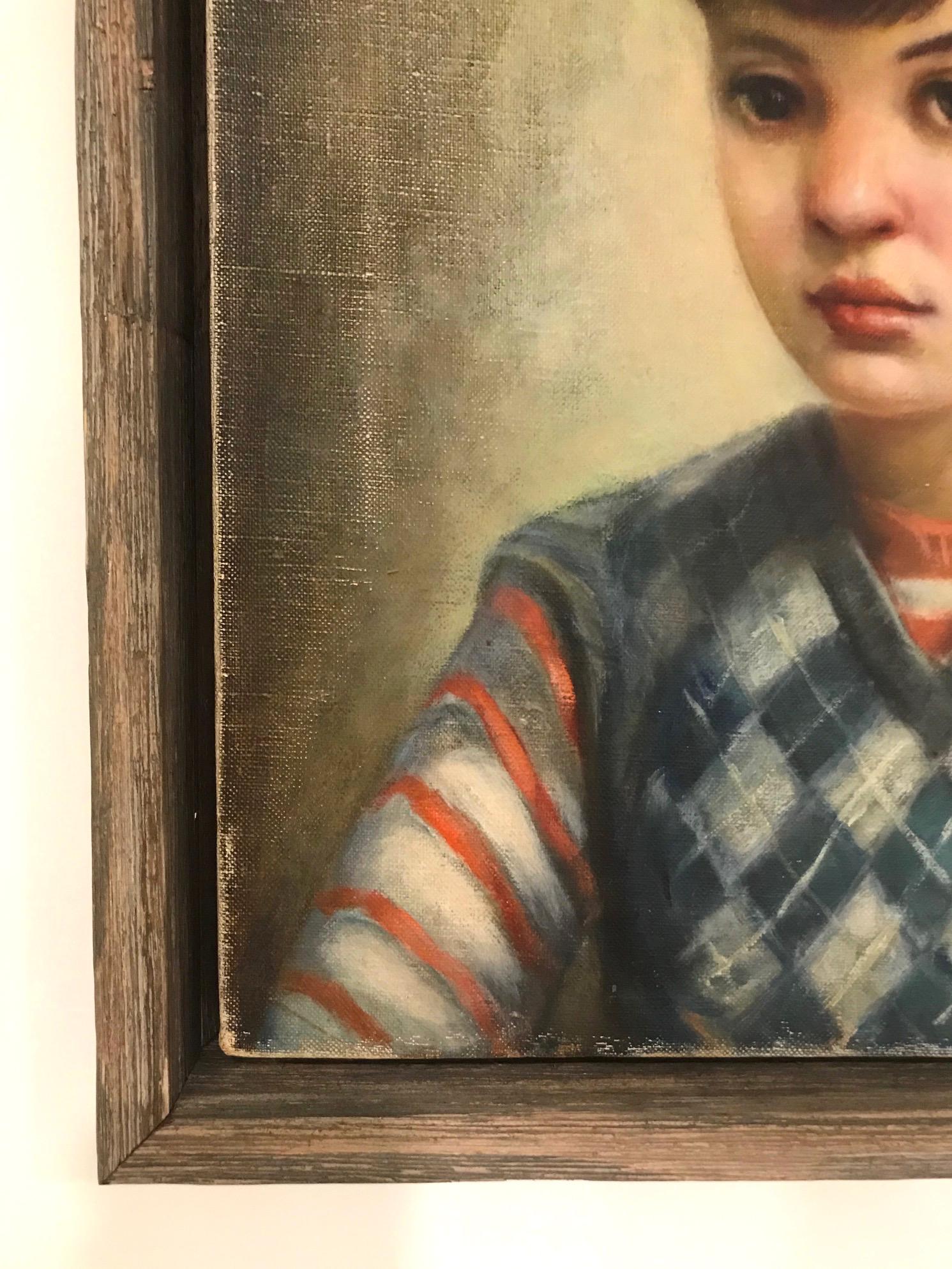 Mid-Century Modern Oil Painting, Portrait of Boy by Robert Rukavina, circa 1948 In Good Condition In Fort Lauderdale, FL