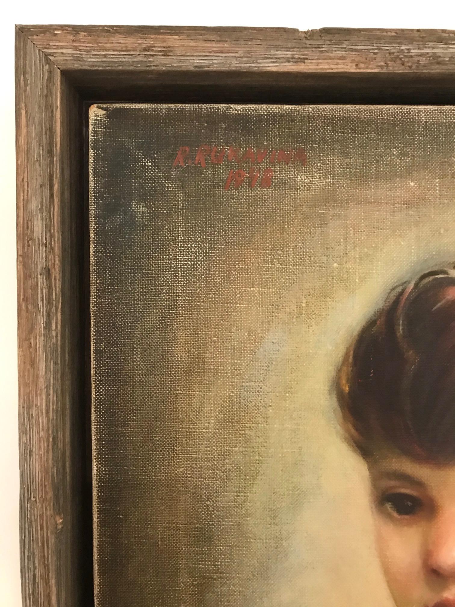 Hand-Crafted Mid-Century Modern Oil Painting, Portrait of Boy by Robert Rukavina, circa 1948 For Sale