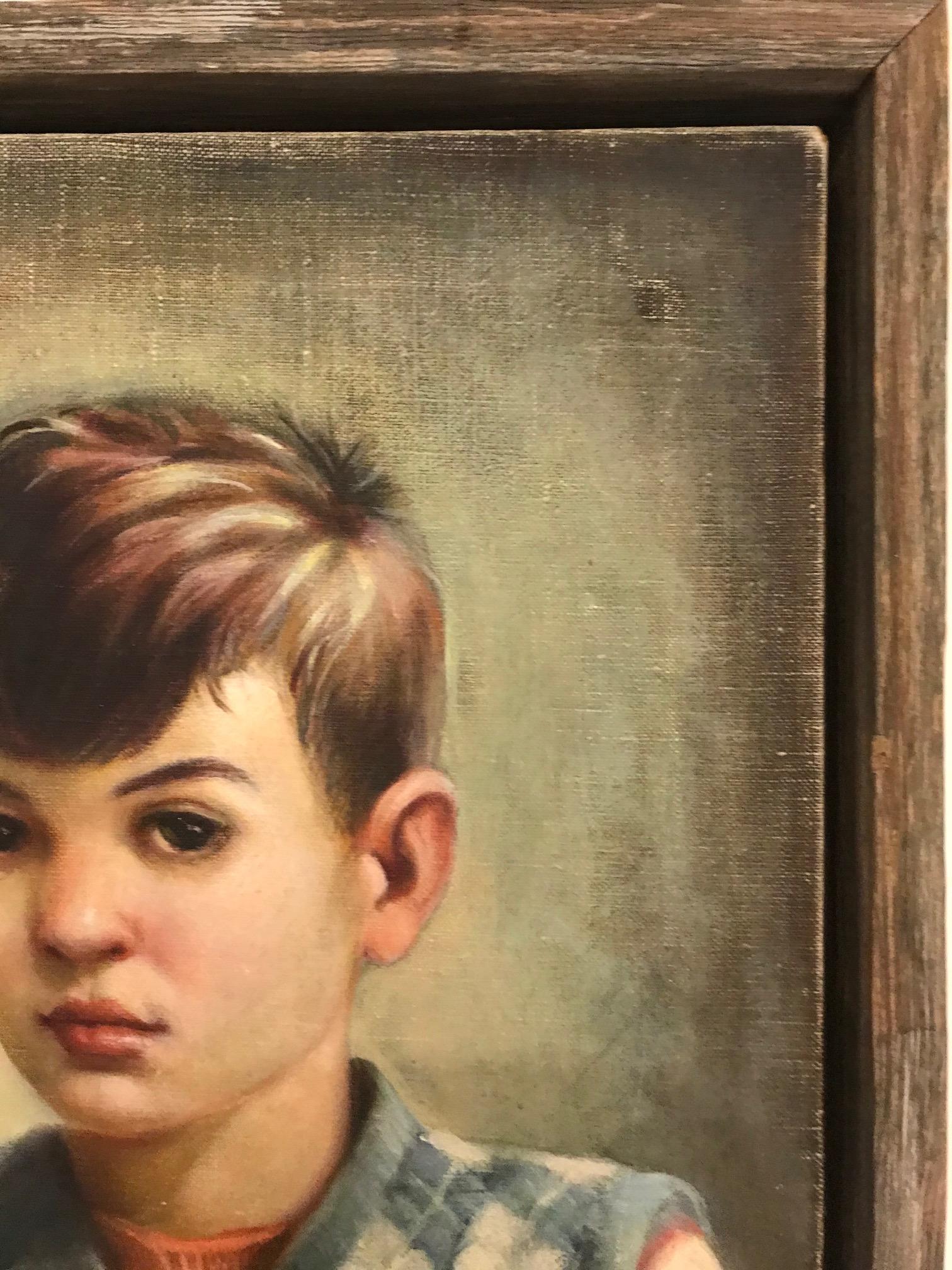 Mid-Century Modern Oil Painting, Portrait of Boy by Robert Rukavina, circa 1948 In Good Condition For Sale In Fort Lauderdale, FL