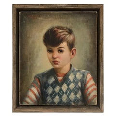 Peinture à l'huile moderne du milieu du siècle, Portrait de garçon par Robert Rukavina, vers 1948