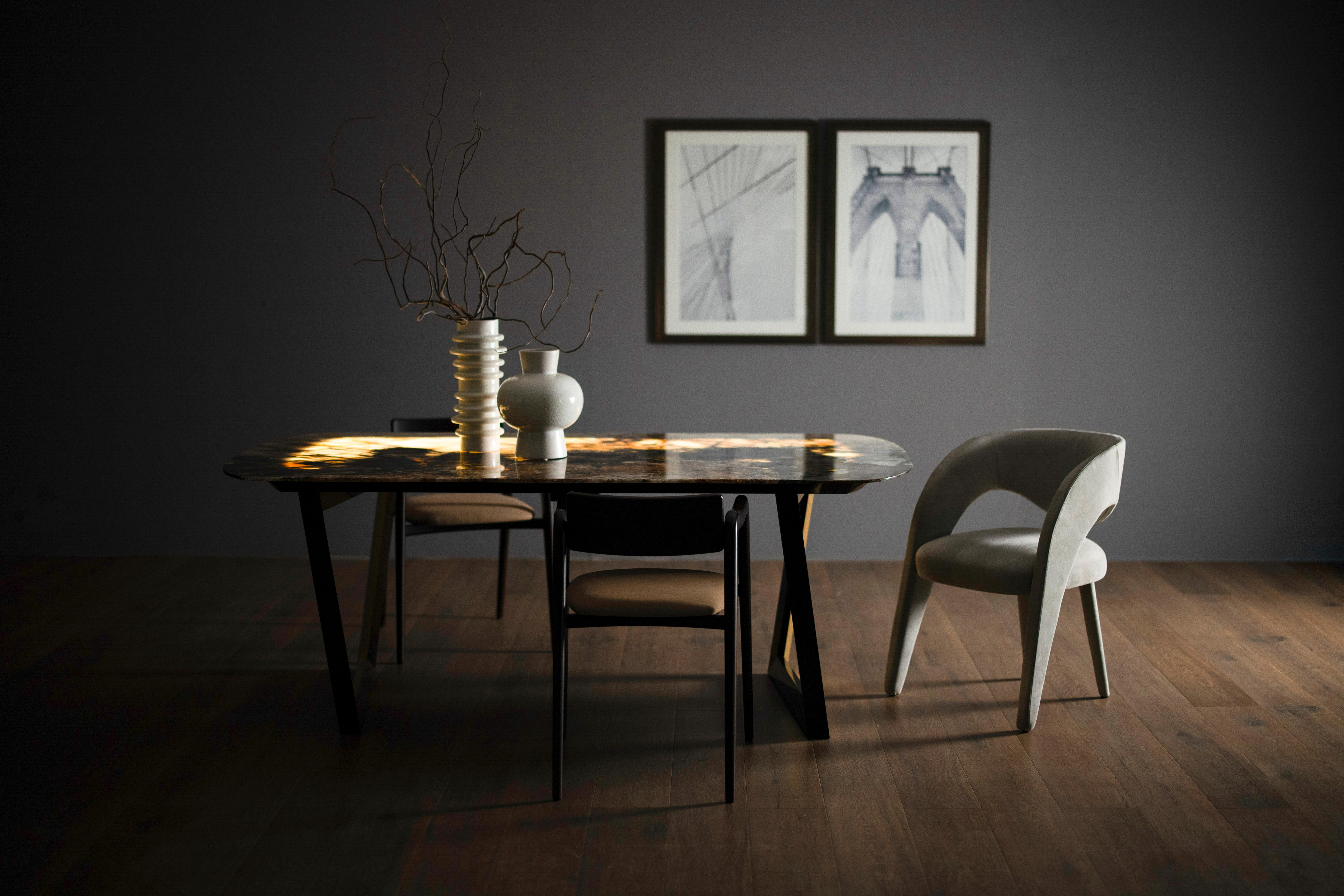 Table de salle à manger Olisippo moderne du milieu du siècle, laiton, Oak Oak, Handmade by Greenapple en vente 6