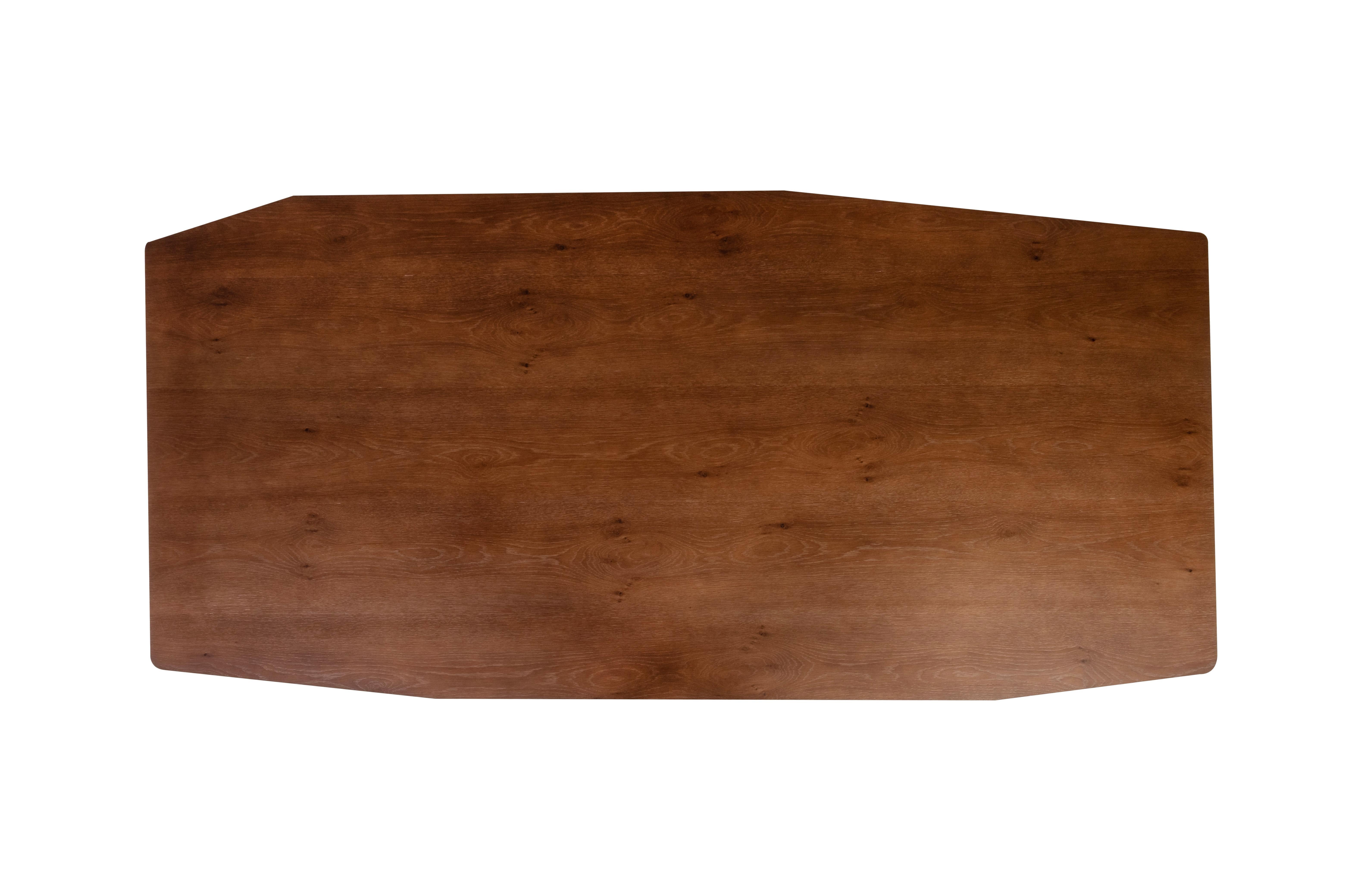 Mid-Century Modern Table de salle à manger Olisippo moderne du milieu du siècle, laiton, Oak Oak, Handmade by Greenapple en vente