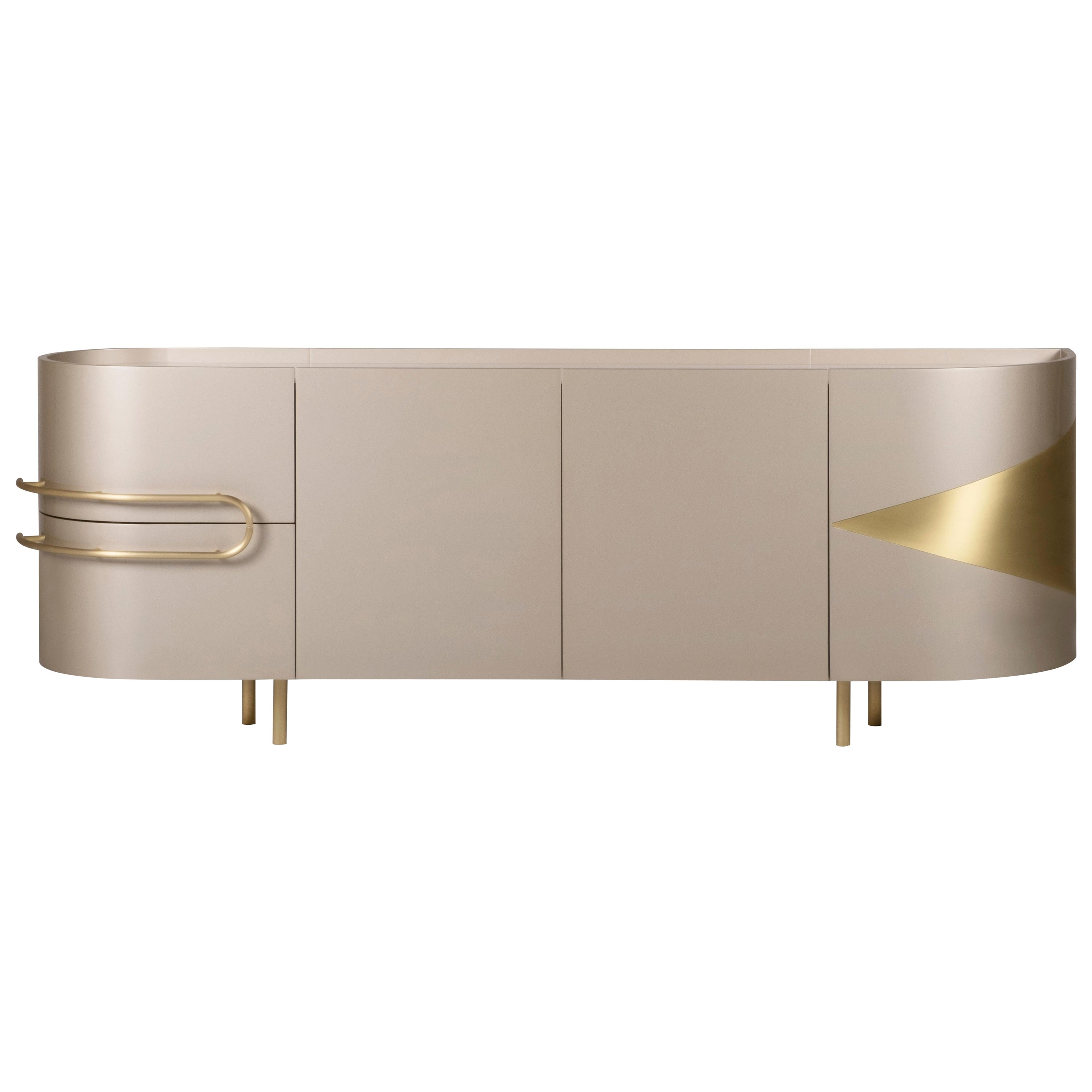 Mid-Century Modern Olival Sideboard, Onyx Stone Brass, Handmade by Greenapple