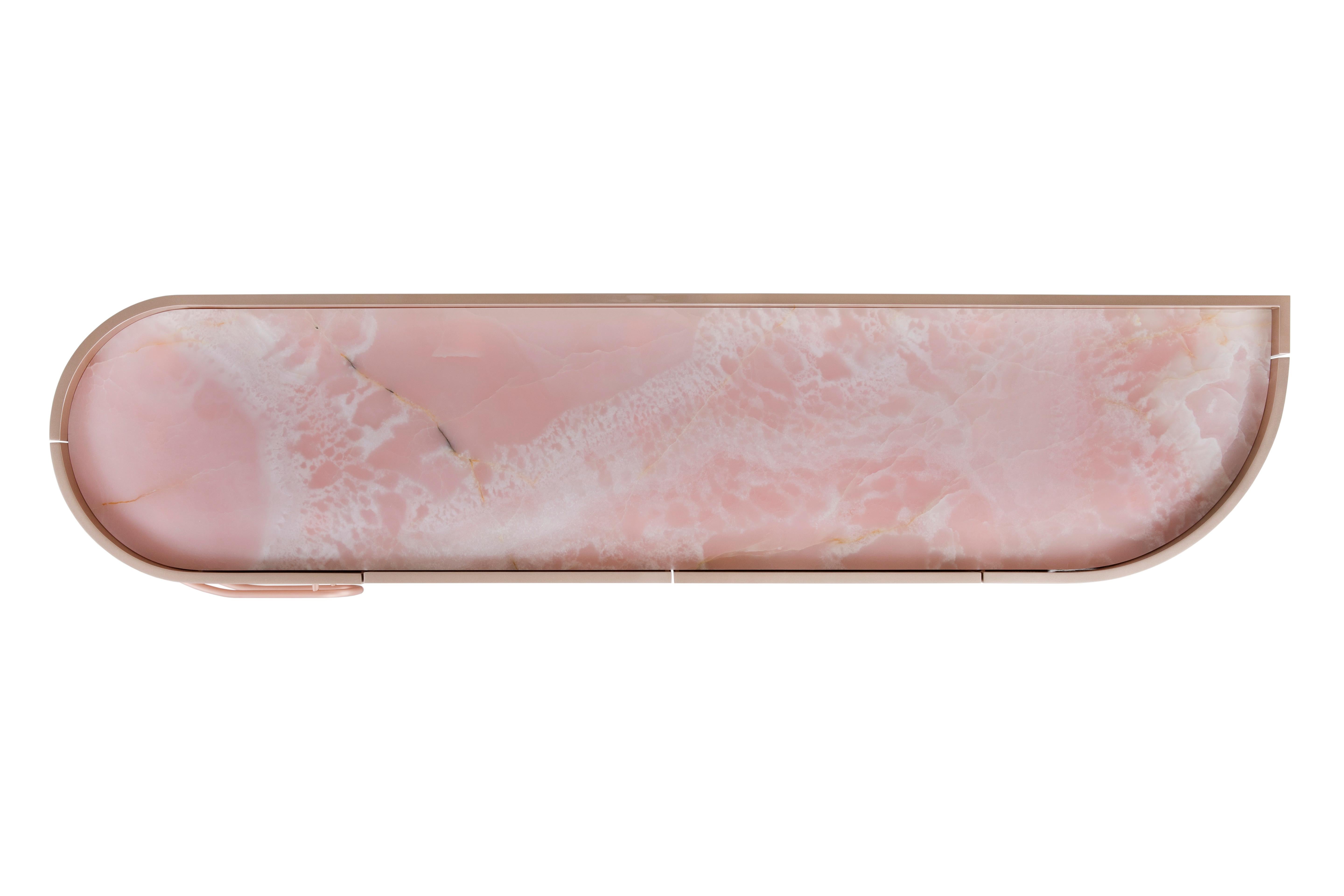 Mid-Century moderno Credenza Olival moderna di metà secolo, oro rosa, Oliver, fatta a mano da Greenapple in vendita