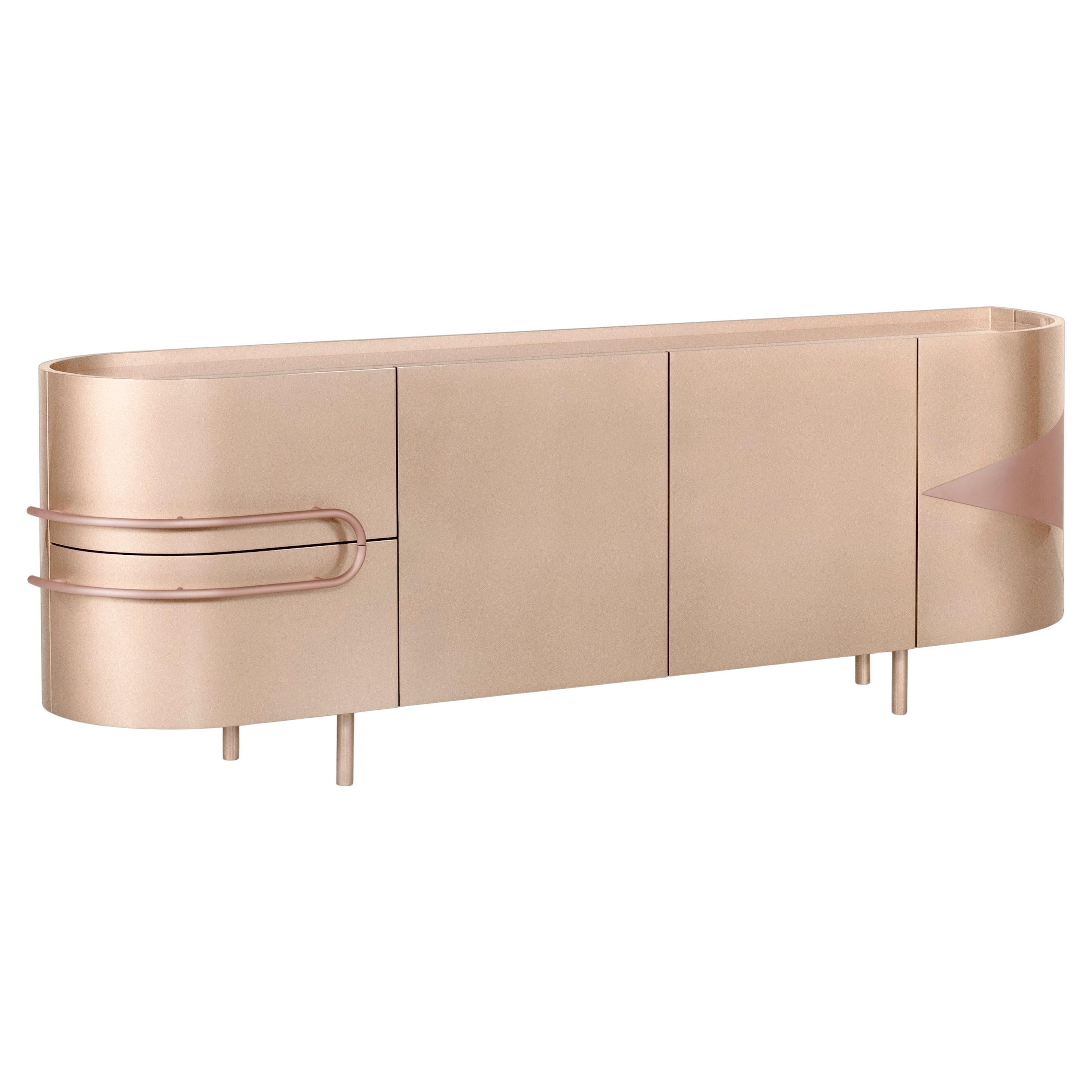 Credenza Olival moderna di metà secolo, oro rosa, Oliver, fatta a mano da Greenapple