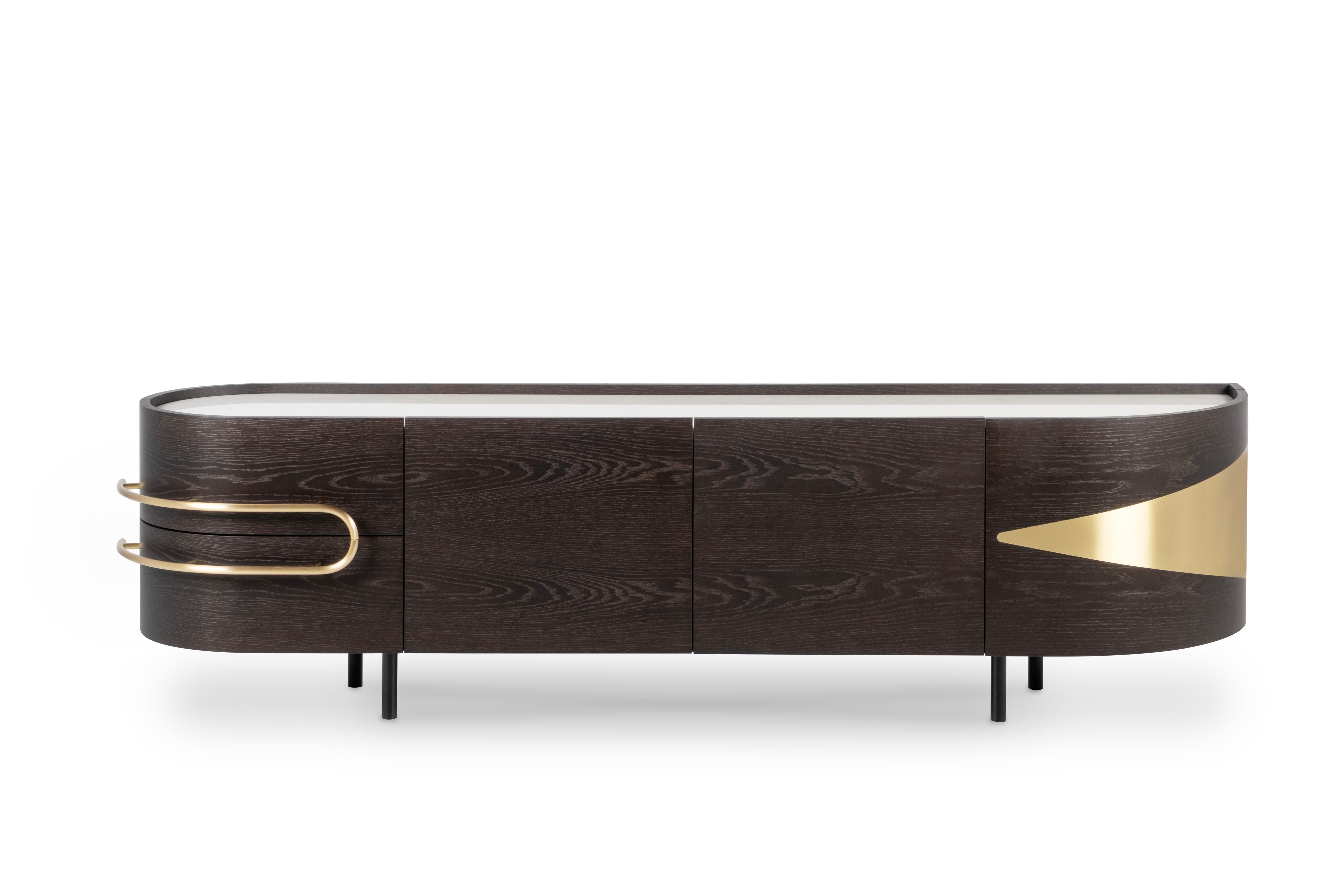 Mid-Century moderno Credenza TV di Oliver, in marmo, fatta a mano da Greenapple in vendita