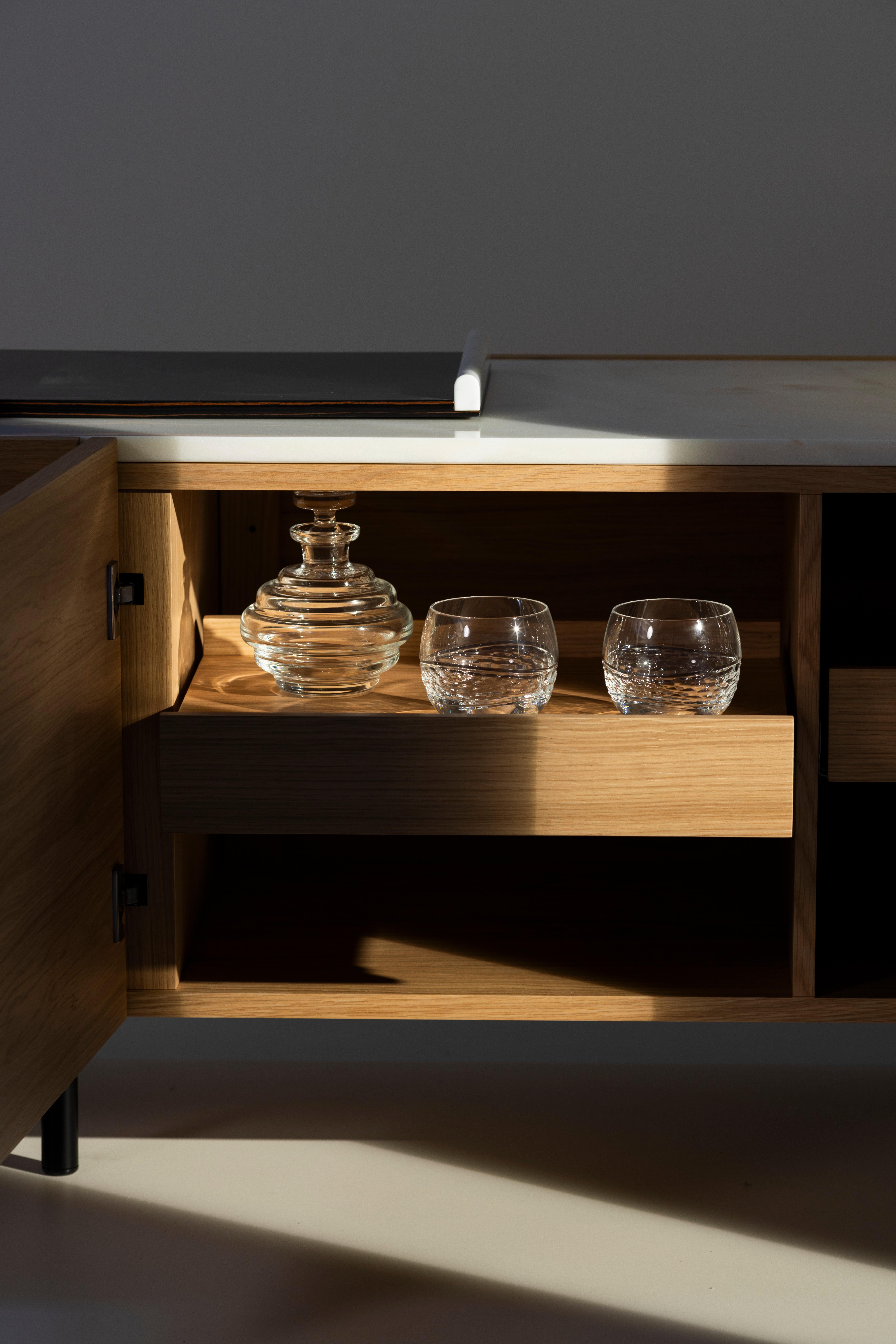 Brushed Mid-Century Modern Olival Sideboard TV Cabinet, Marble, Handmade by Greenapple For Sale