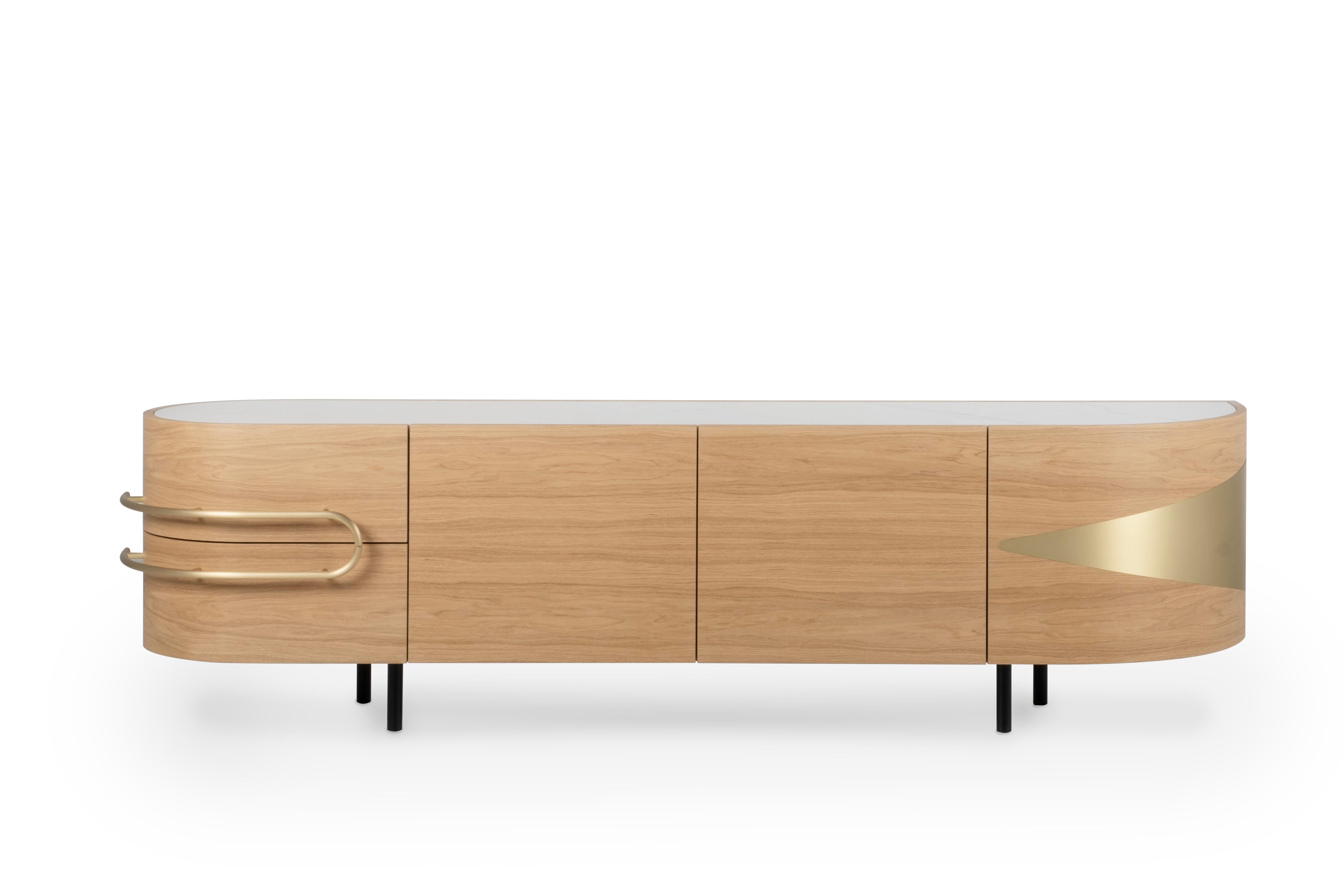 Mid-Century Modern Olival Sideboard TV Cabinet, Marble, Handmade by Greenapple In New Condition For Sale In Lisboa, PT