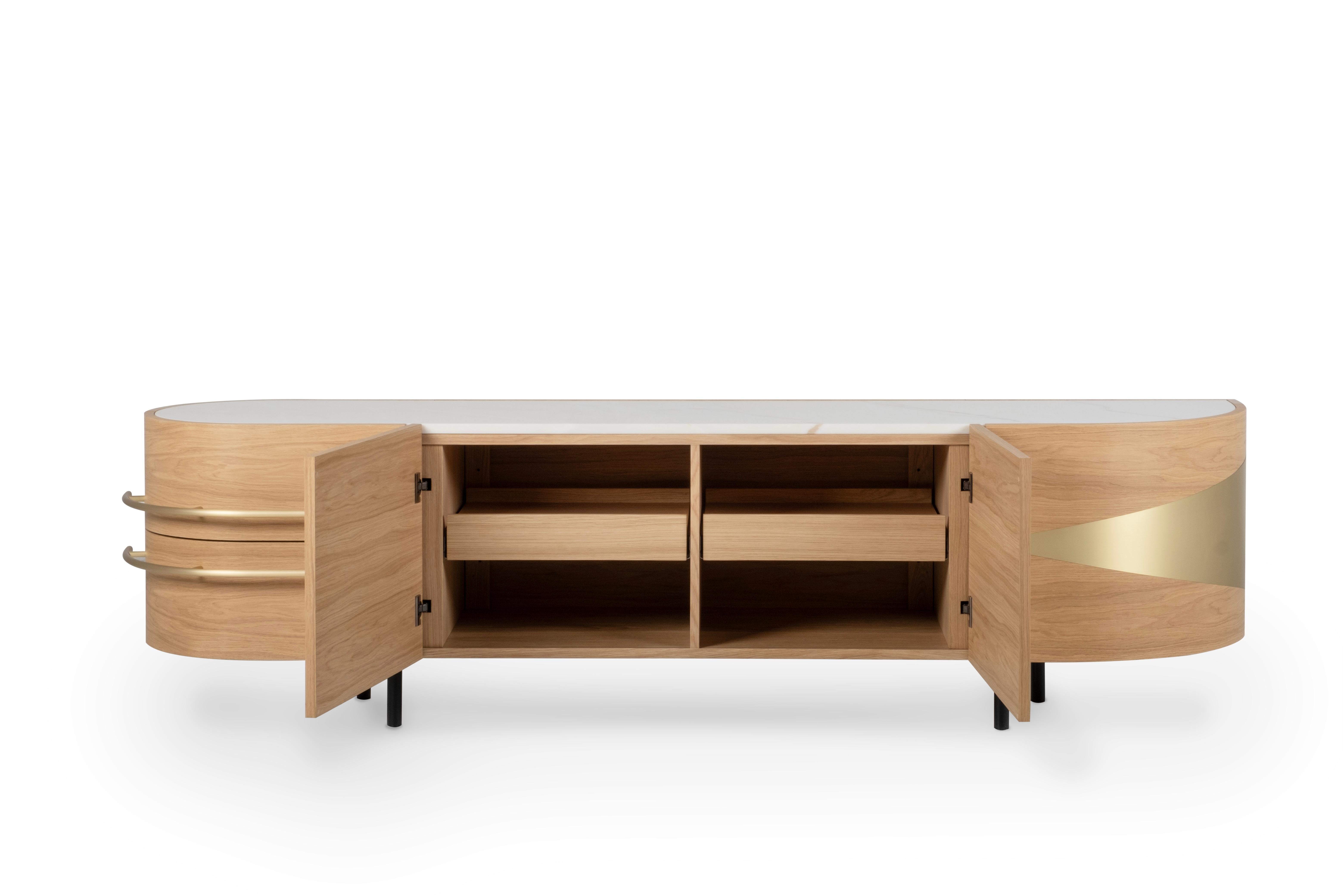 Brass Mid-Century Modern Olival Sideboard TV Cabinet, Marble, Handmade by Greenapple For Sale