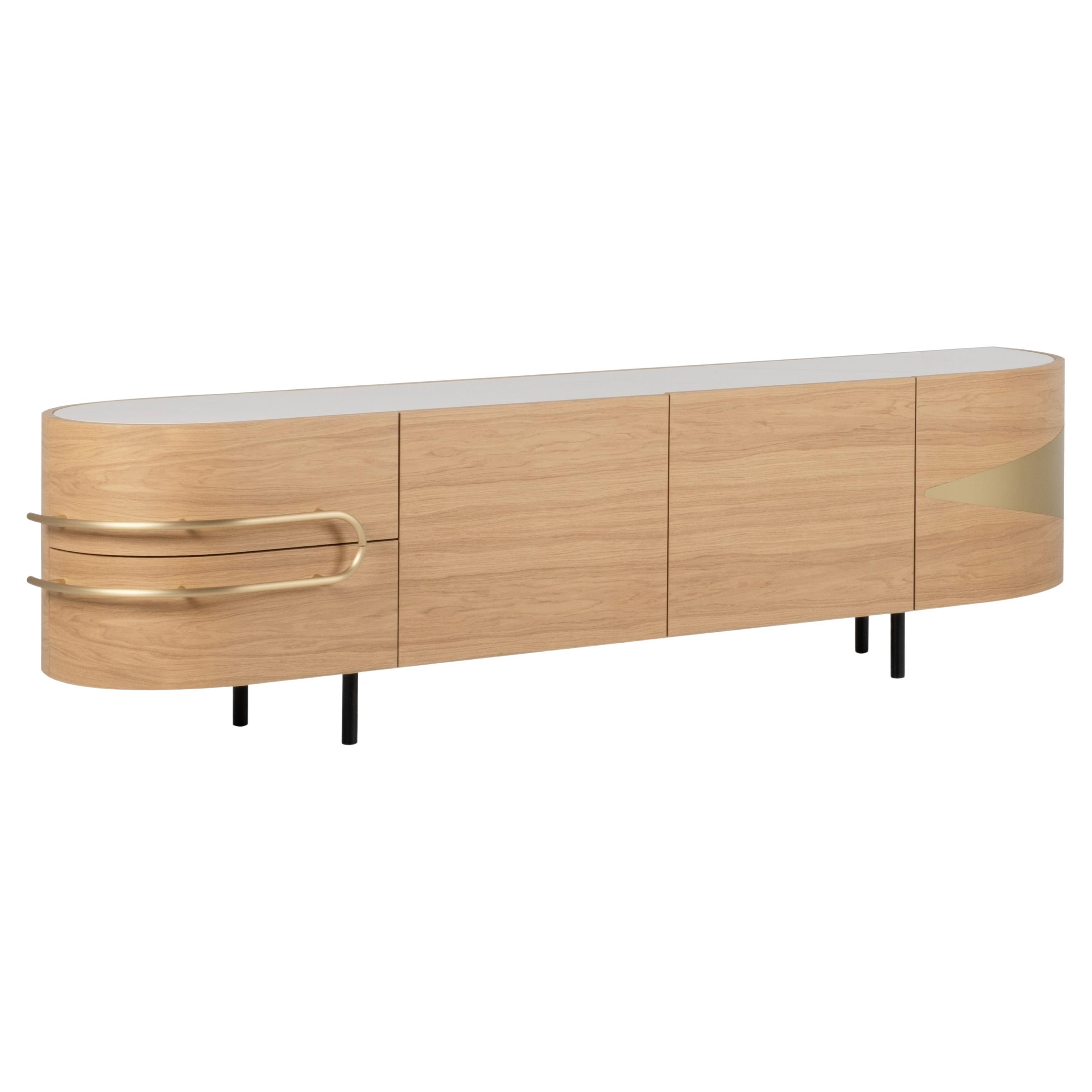 Mid-Century Modern Olival Sideboard TV Cabinet, Marble, Handmade by Greenapple For Sale