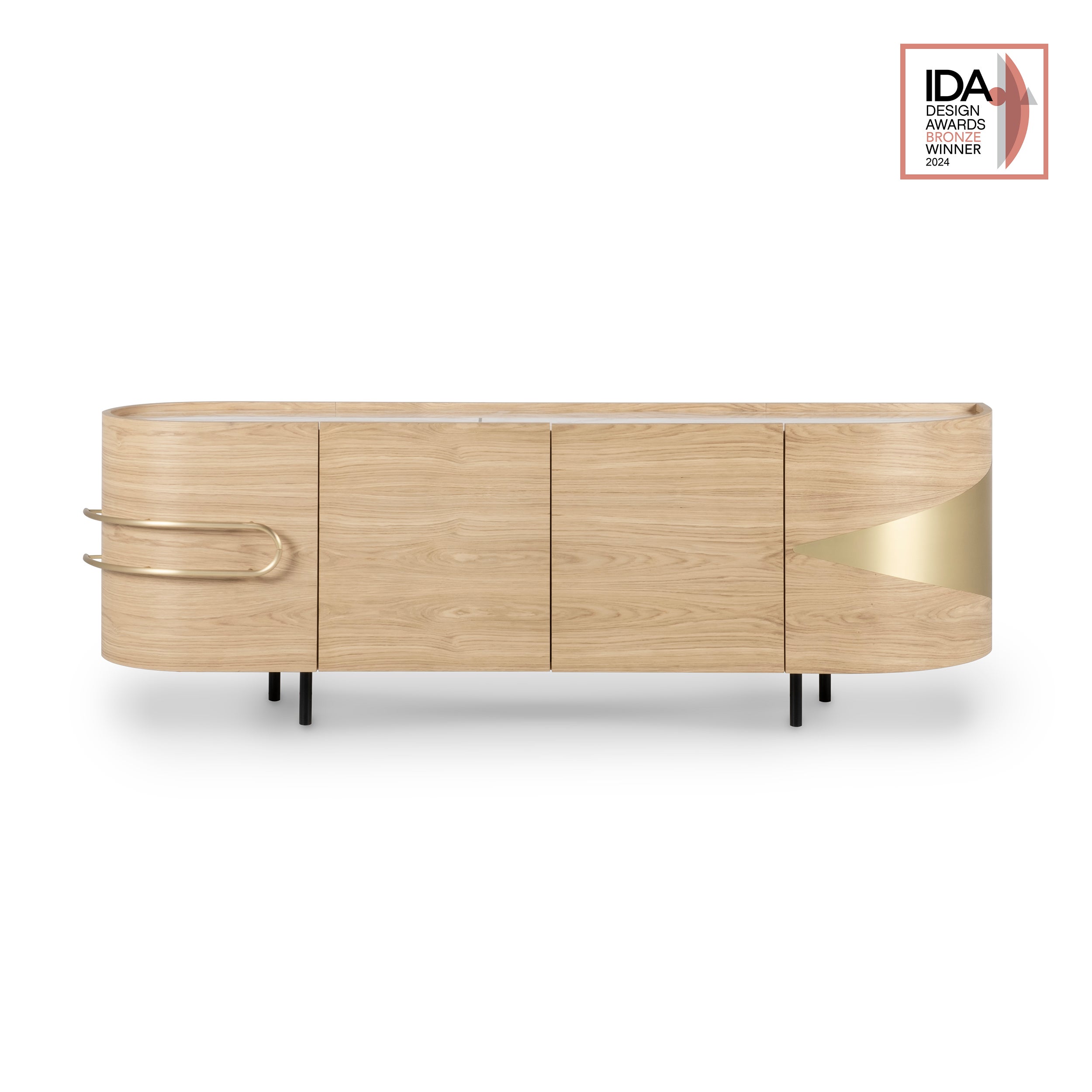 Buffet Olival moderne du milieu du siècle, chêne, onyx, laiton, fabriqué à la main par Greenapple