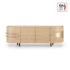 Buffet Olival moderne du milieu du siècle, chêne, onyx, laiton, fabriqué à la main par Greenapple