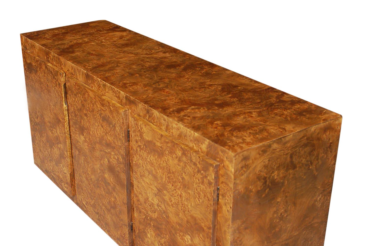 American Mid-Century Modern Olive Burl Credenza or Cabinet after Milo Baughman