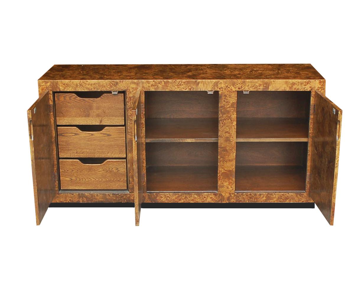 Mid-Century Modern Olive Burl Credenza or Cabinet after Milo Baughman In Good Condition In Philadelphia, PA