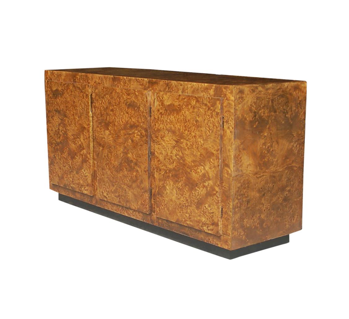 Wood Mid-Century Modern Olive Burl Credenza or Cabinet after Milo Baughman