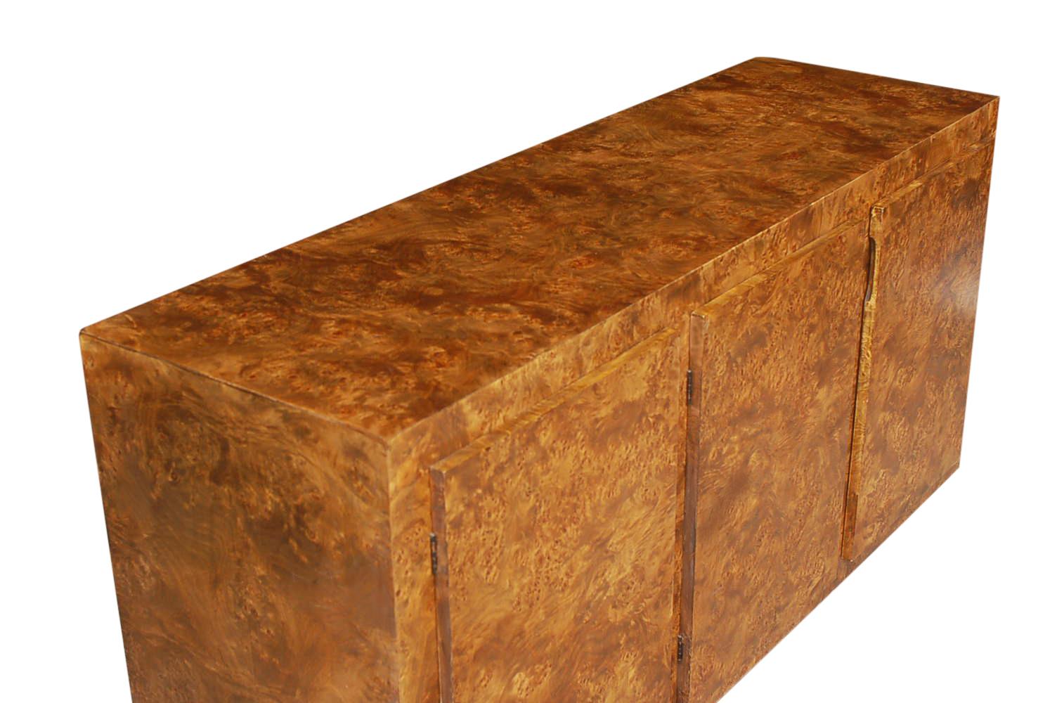 Mid-Century Modern Olive Burl Credenza or Cabinet after Milo Baughman 1