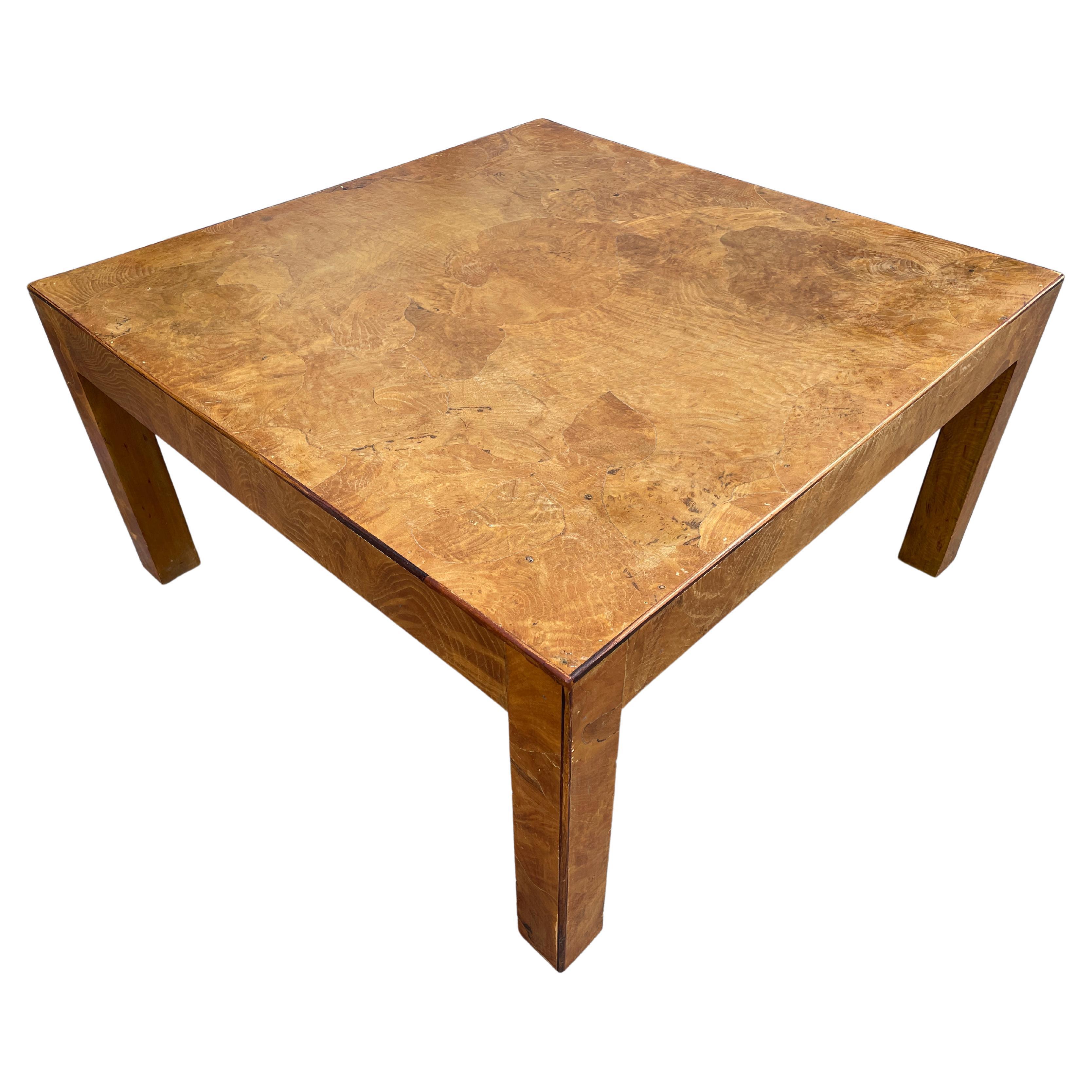 Mid-Century Modern Mid Century Modern Olive Burl Square Coffee Parsons Table Made in Italy For Sale