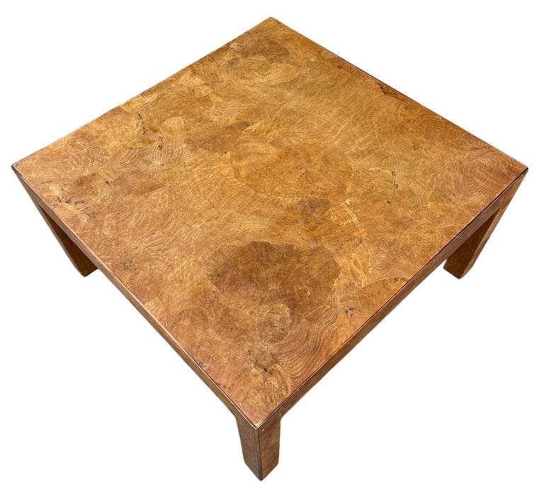 Italian Mid Century Modern Olive Burl Square Coffee Parsons Table Made in Italy For Sale