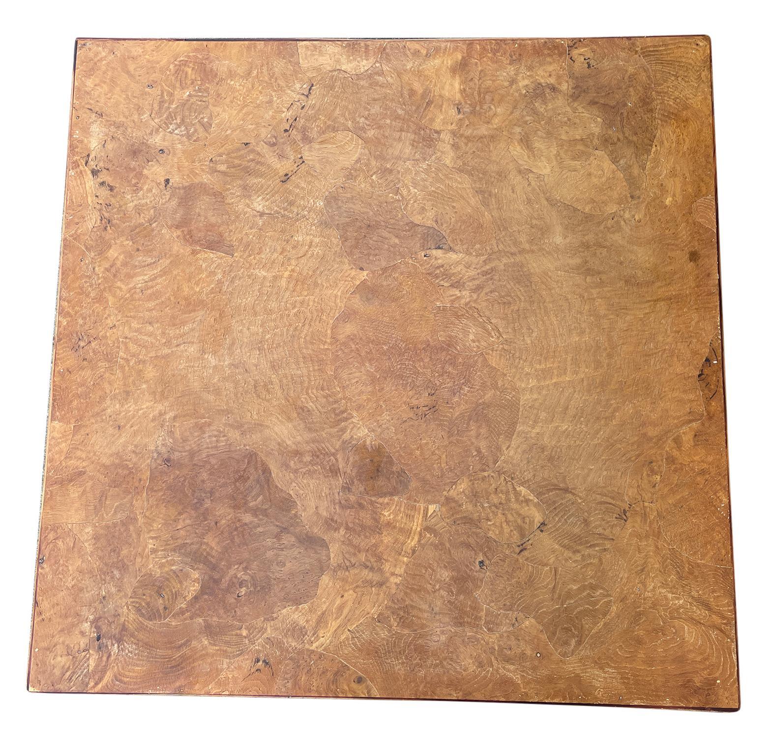 Woodwork Mid Century Modern Olive Burl Square Coffee Parsons Table Made in Italy For Sale