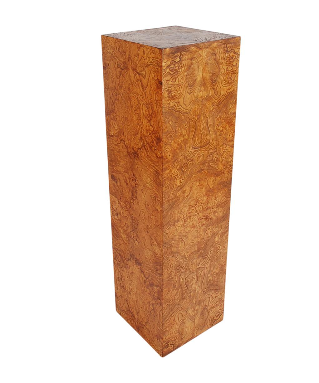 American Mid-Century Modern Olive Burl Square Pedestal or Display Table by Milo Baughman 