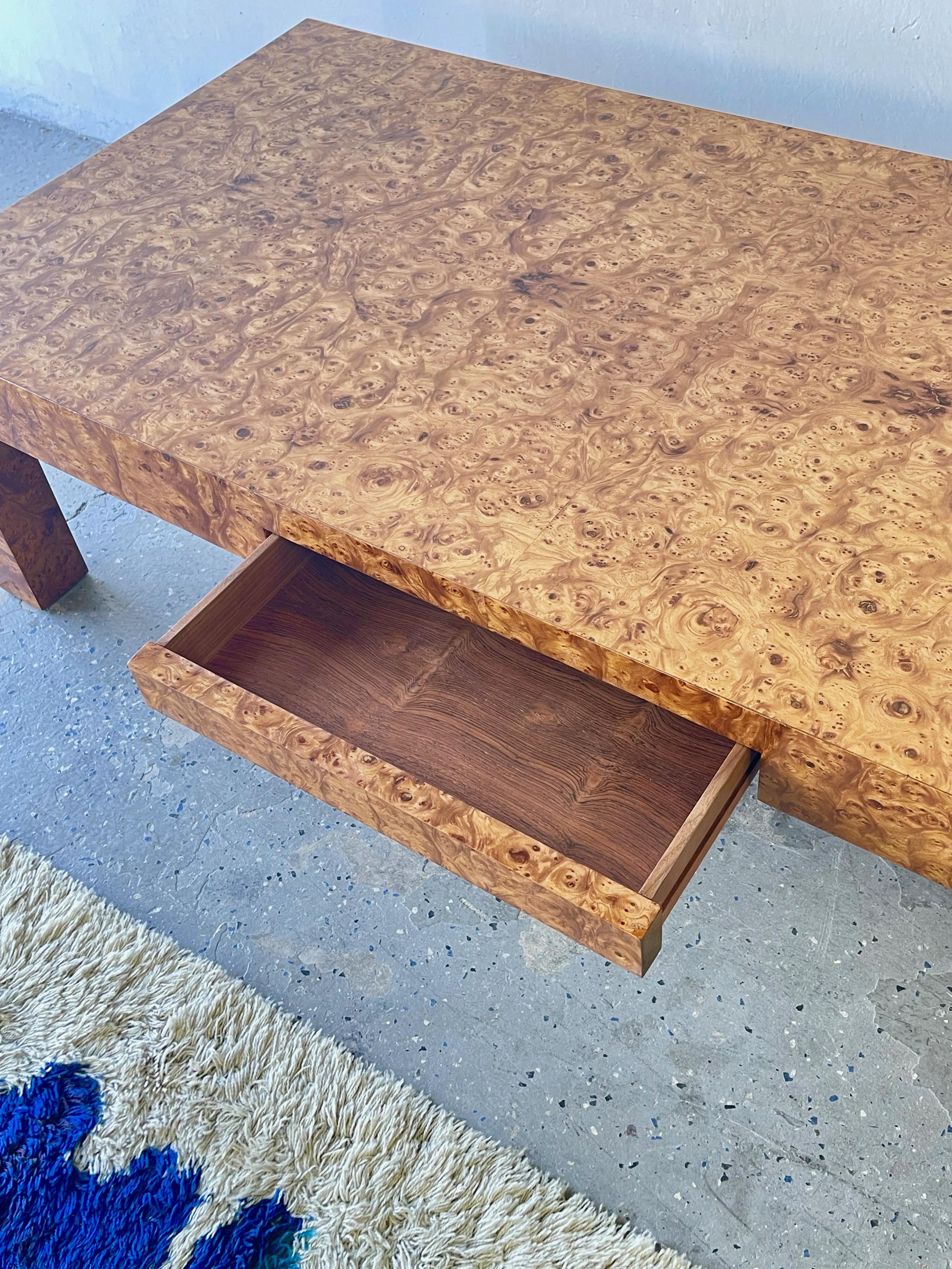 North American Mid-Century Modern Olive Burl Wood Coffee Table Manner of Milo Baughman Burlwood