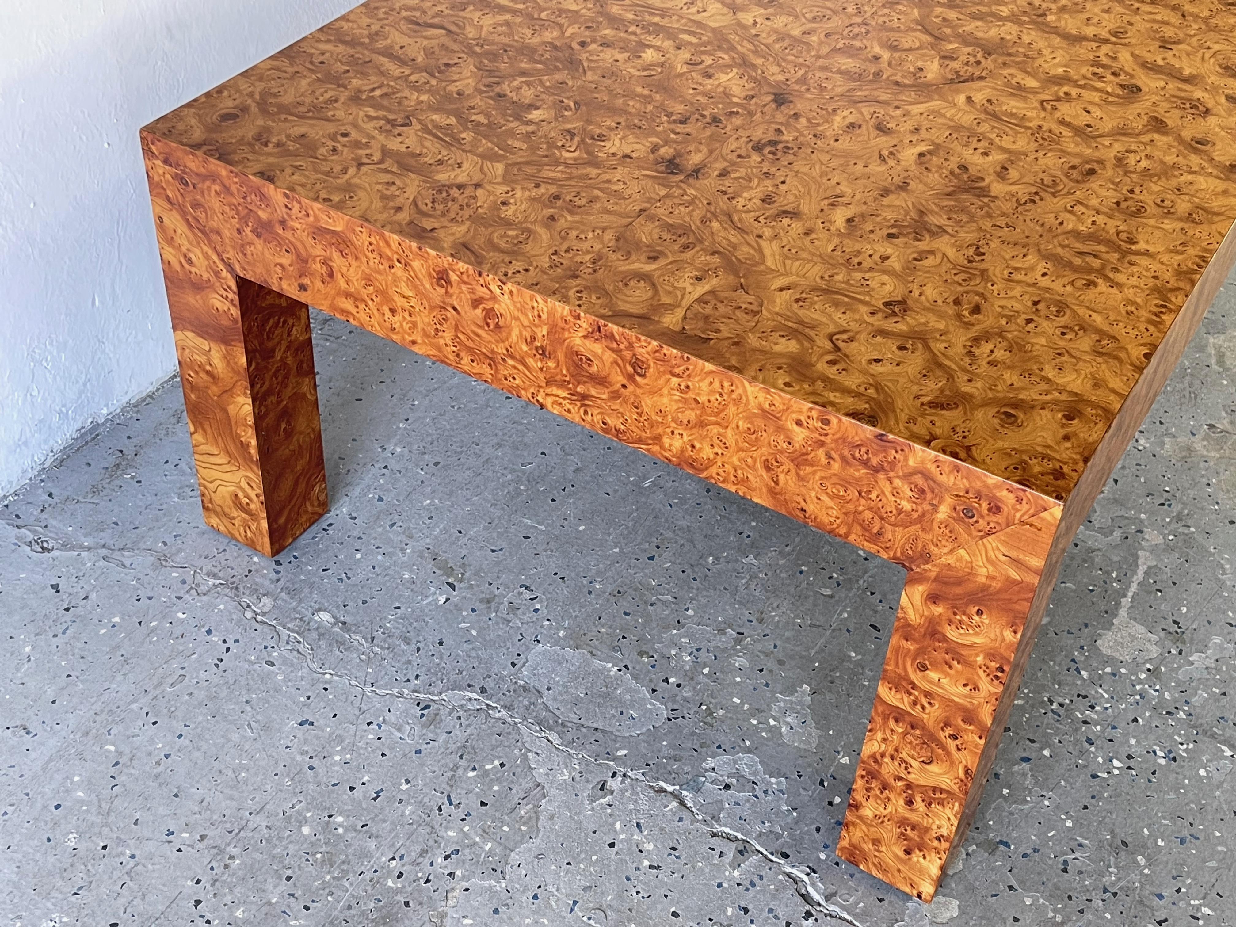 Late 20th Century Mid-Century Modern Olive Burl Wood Coffee Table Manner of Milo Baughman Burlwood