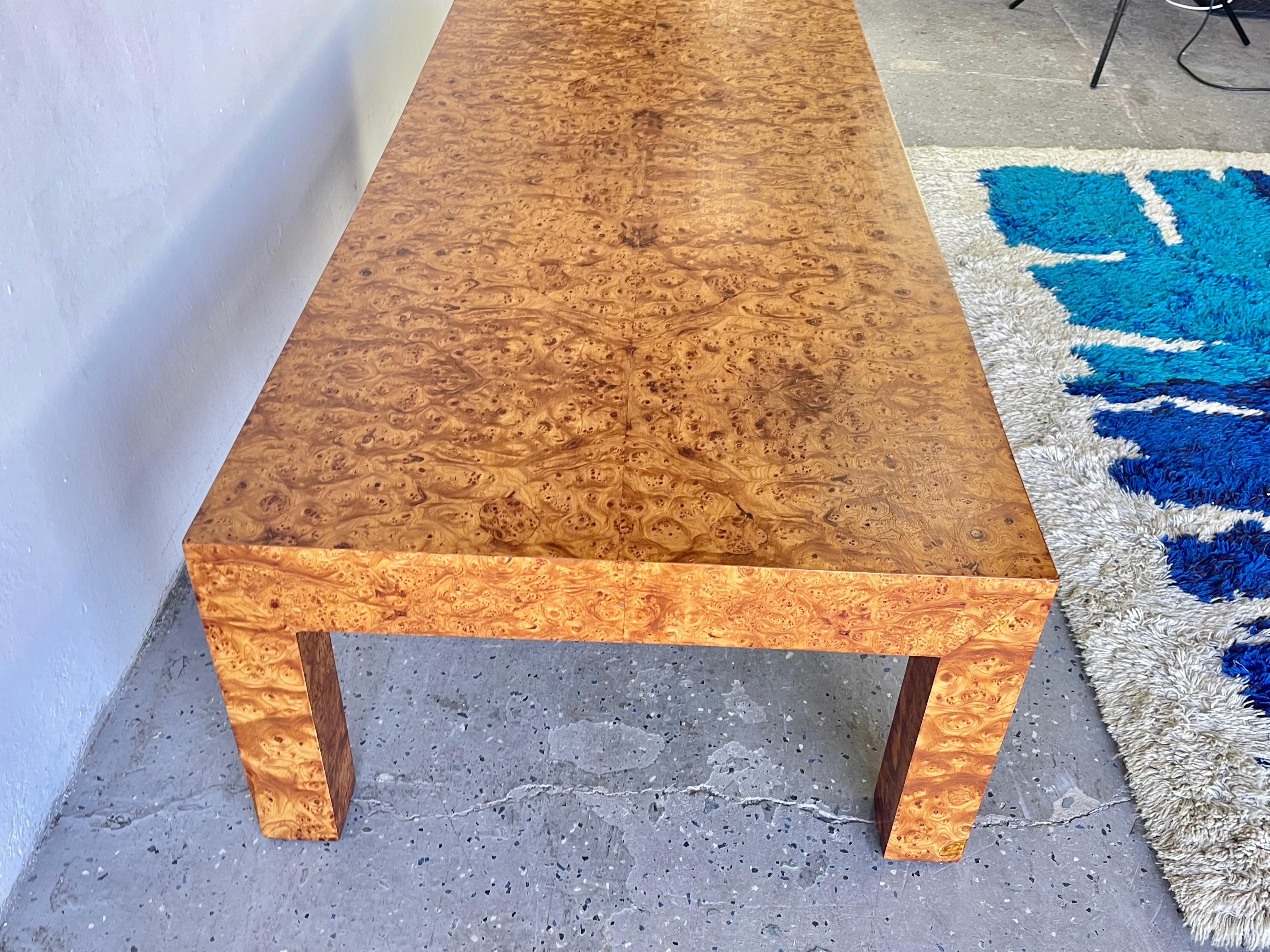 Mid-Century Modern Olive Burl Wood Coffee Table Manner of Milo Baughman Burlwood 4