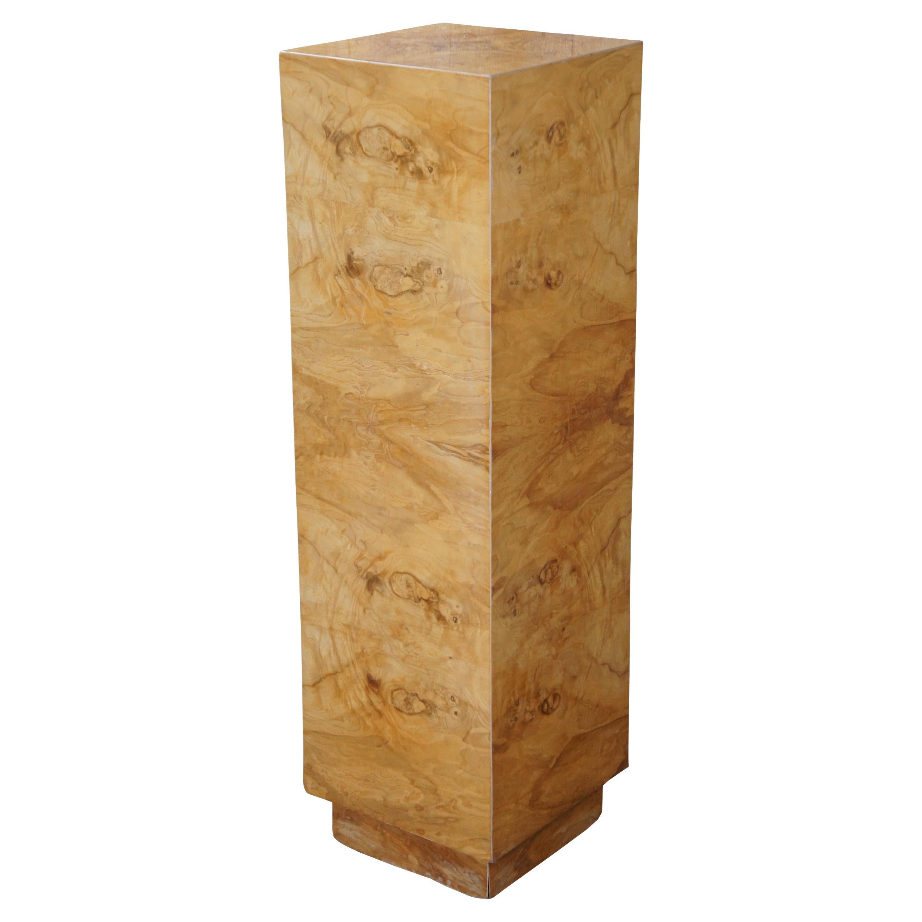 Mid-Century Modern Olive Burled Sculpture Display Pedestal Stand MCM