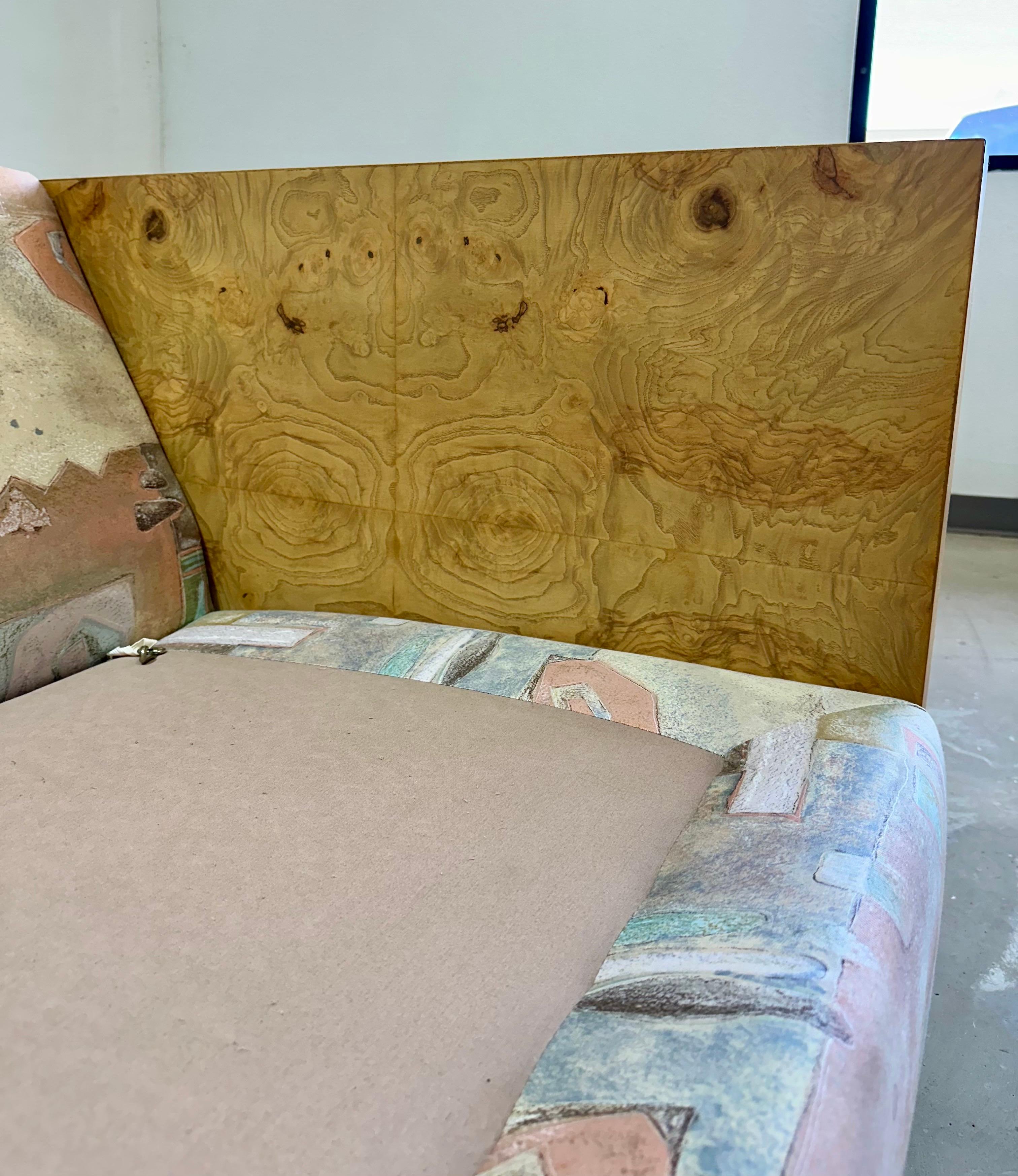 Mid Century Modern Olive Burlwood Cased 3 Seat Sofa 3