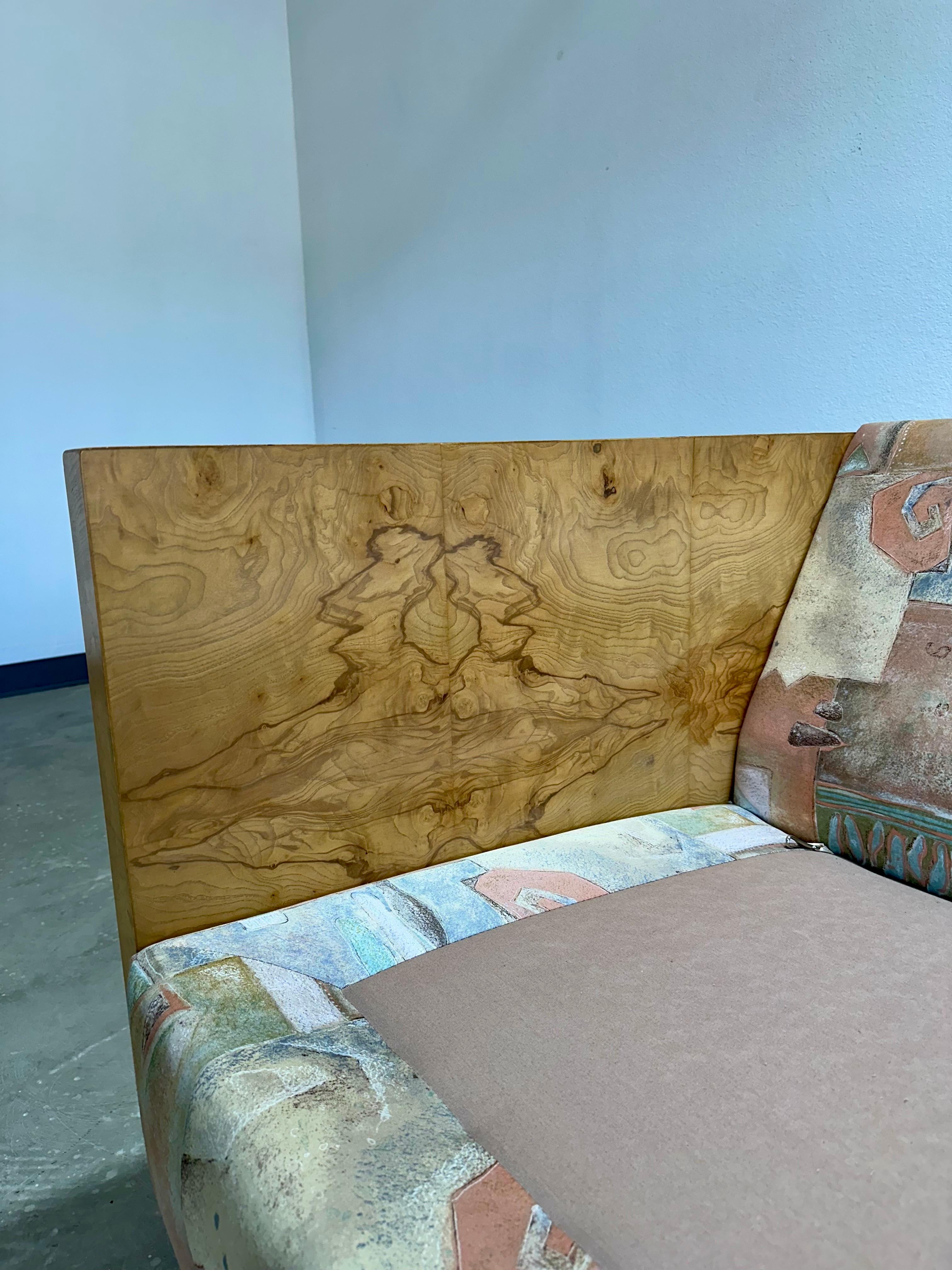 Mid Century Modern Olive Burlwood Cased 3 Seat Sofa 4