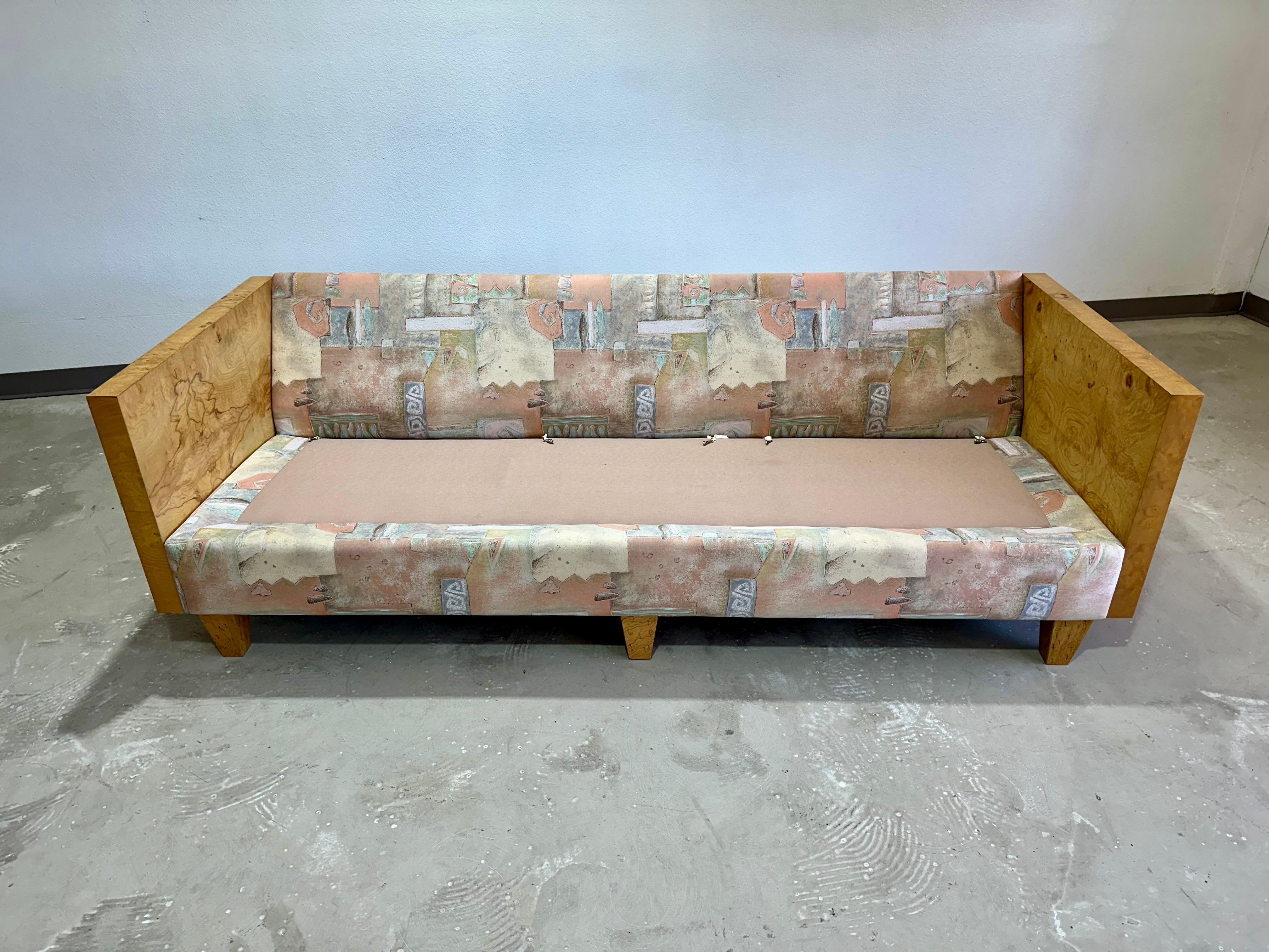 Mid Century Modern Olive Burlwood Cased 3 Seat Sofa 2