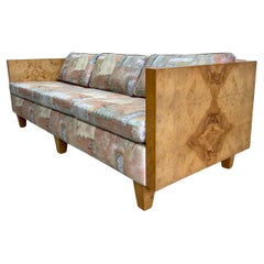 Mid Century Modern Olive Burlwood Cased 3 Seat Sofa